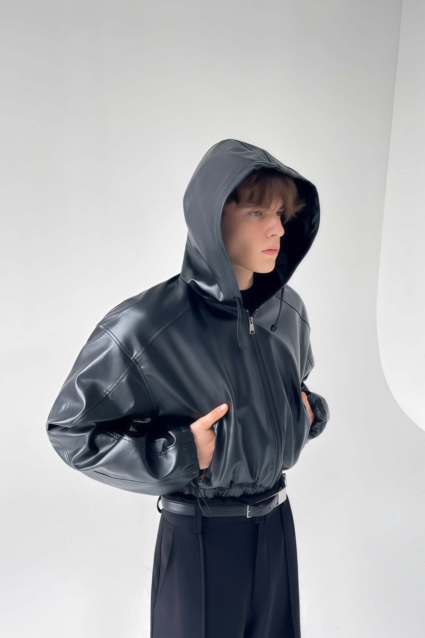 Drake black cropped leather jacket