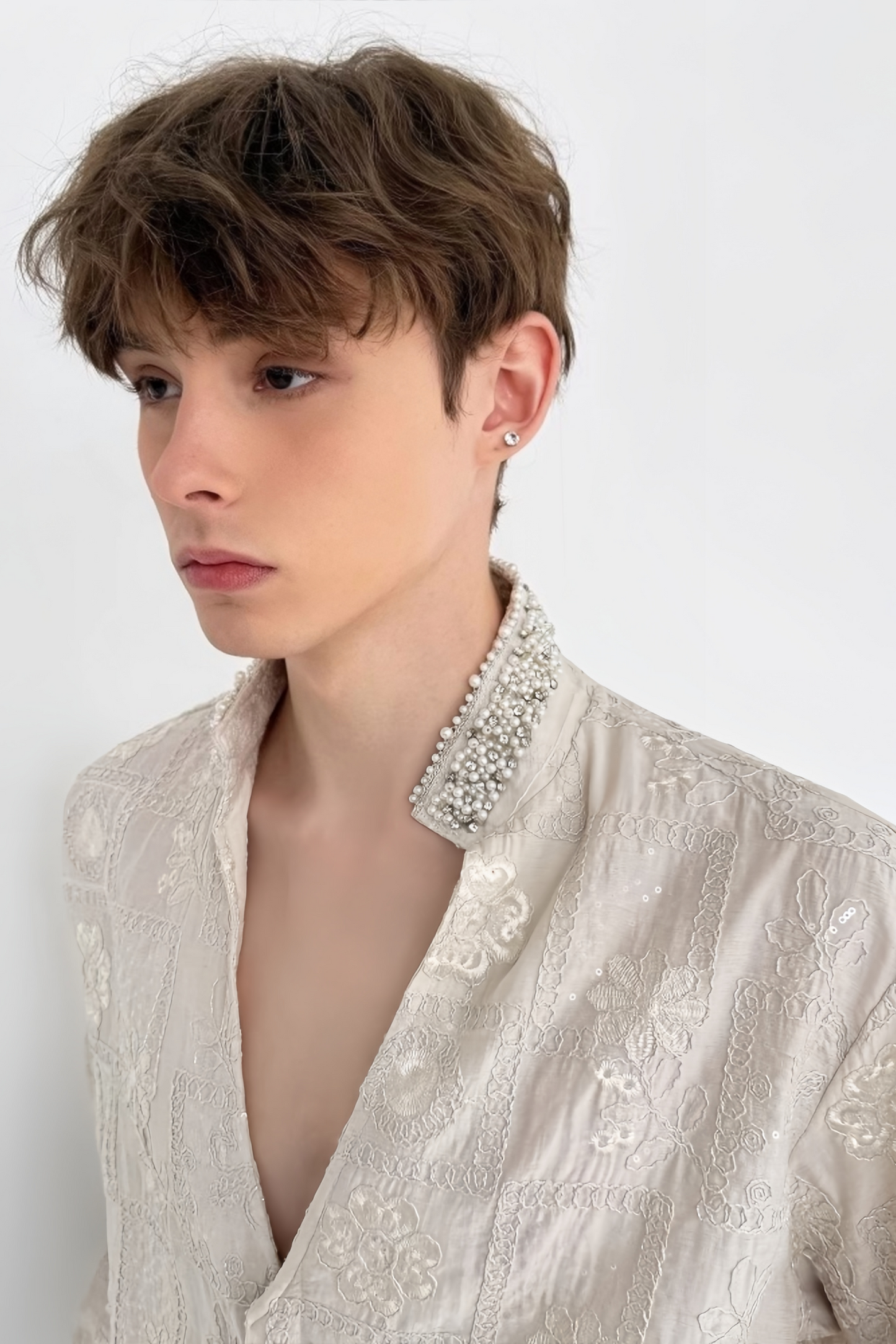 Thomas white floral faux-pearl embellishment shirt