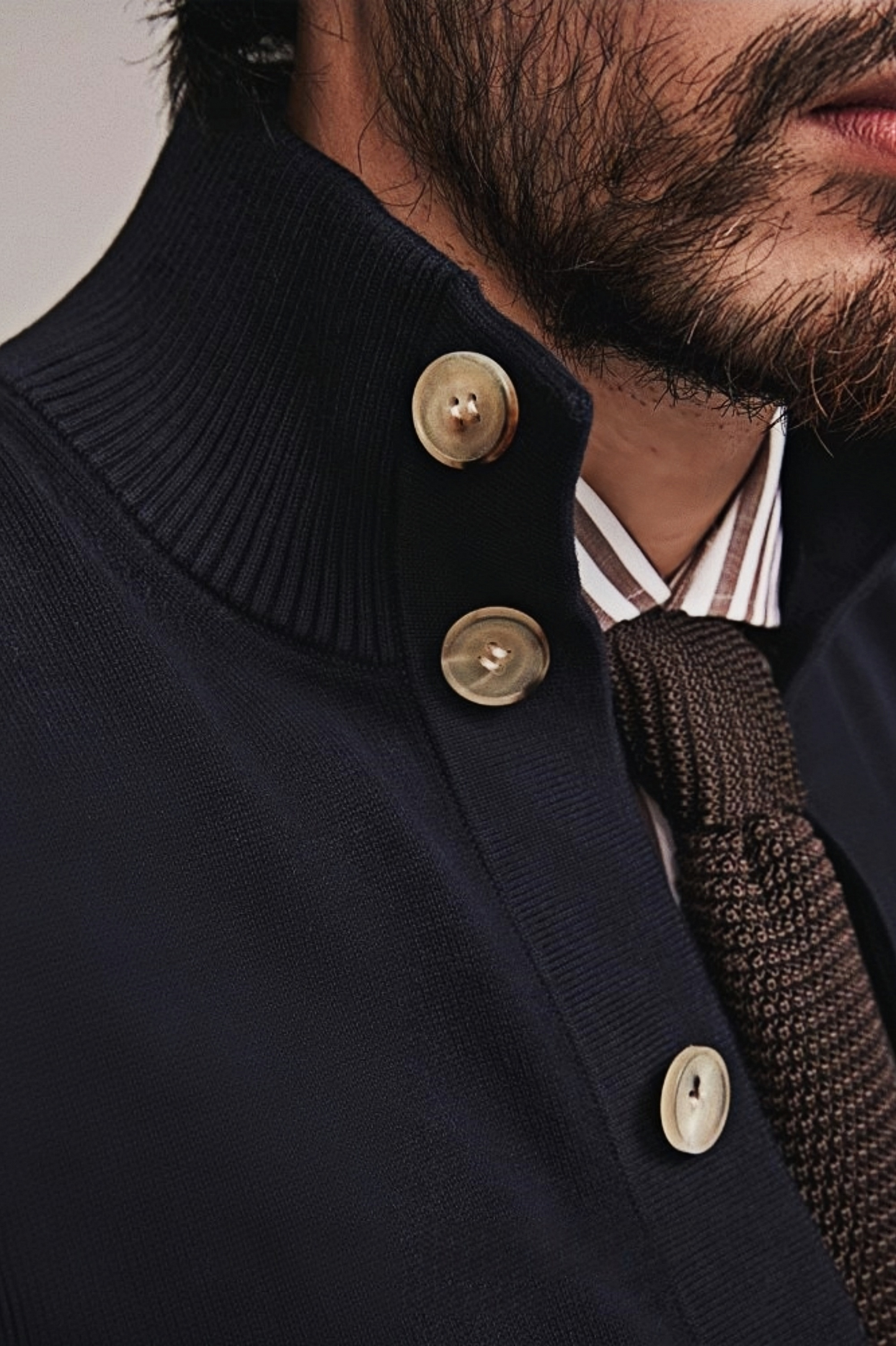 Jasper navy-blue standing-collar knitted jacket