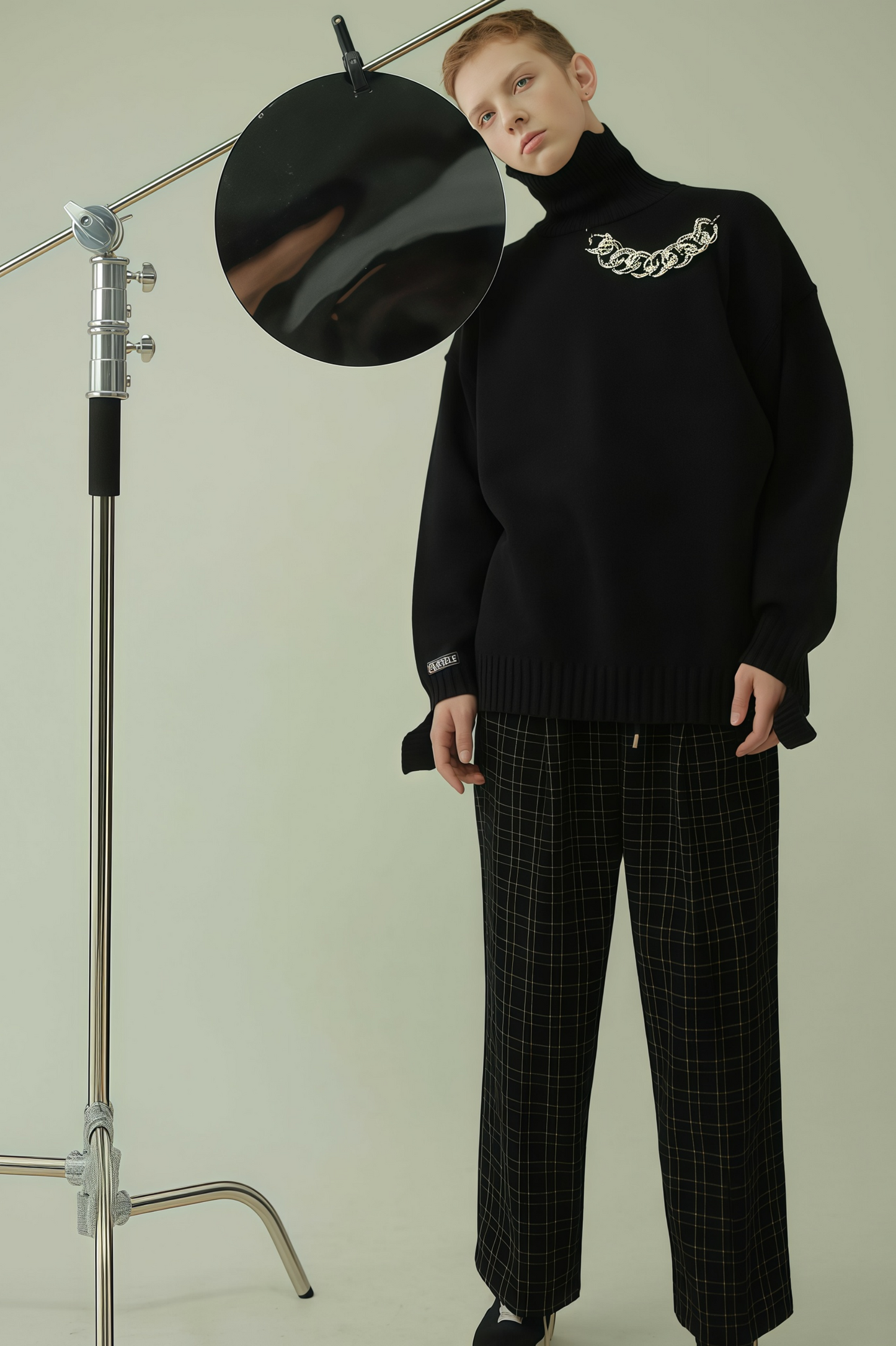 Dante black decorative-ring high-neck sweater