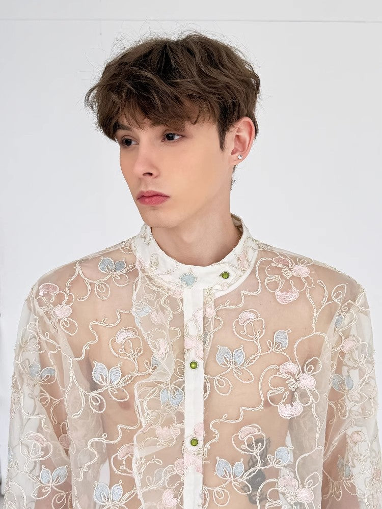 Imran white floral-appliqué shirt