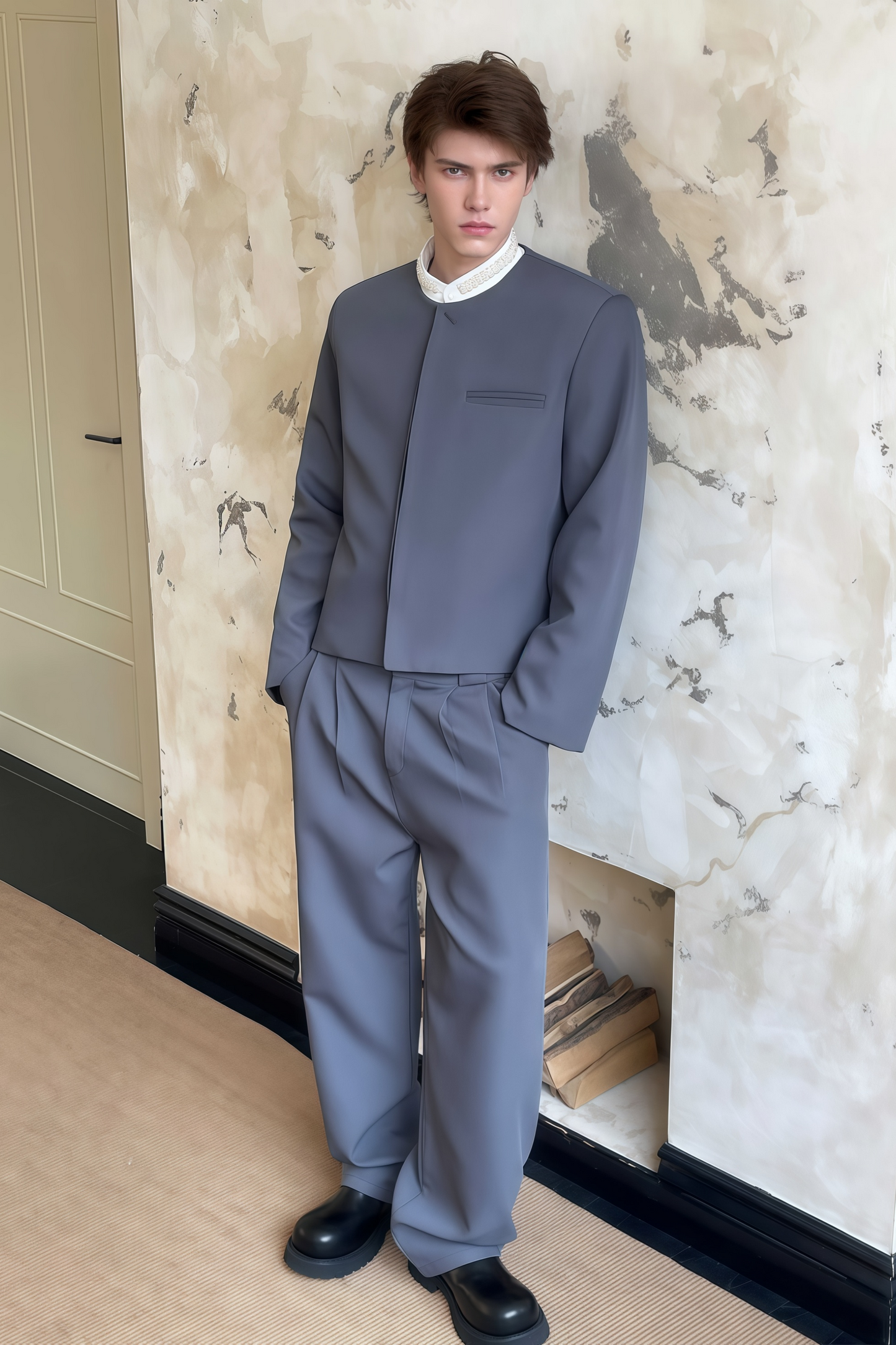 Kael gray round-neck suit