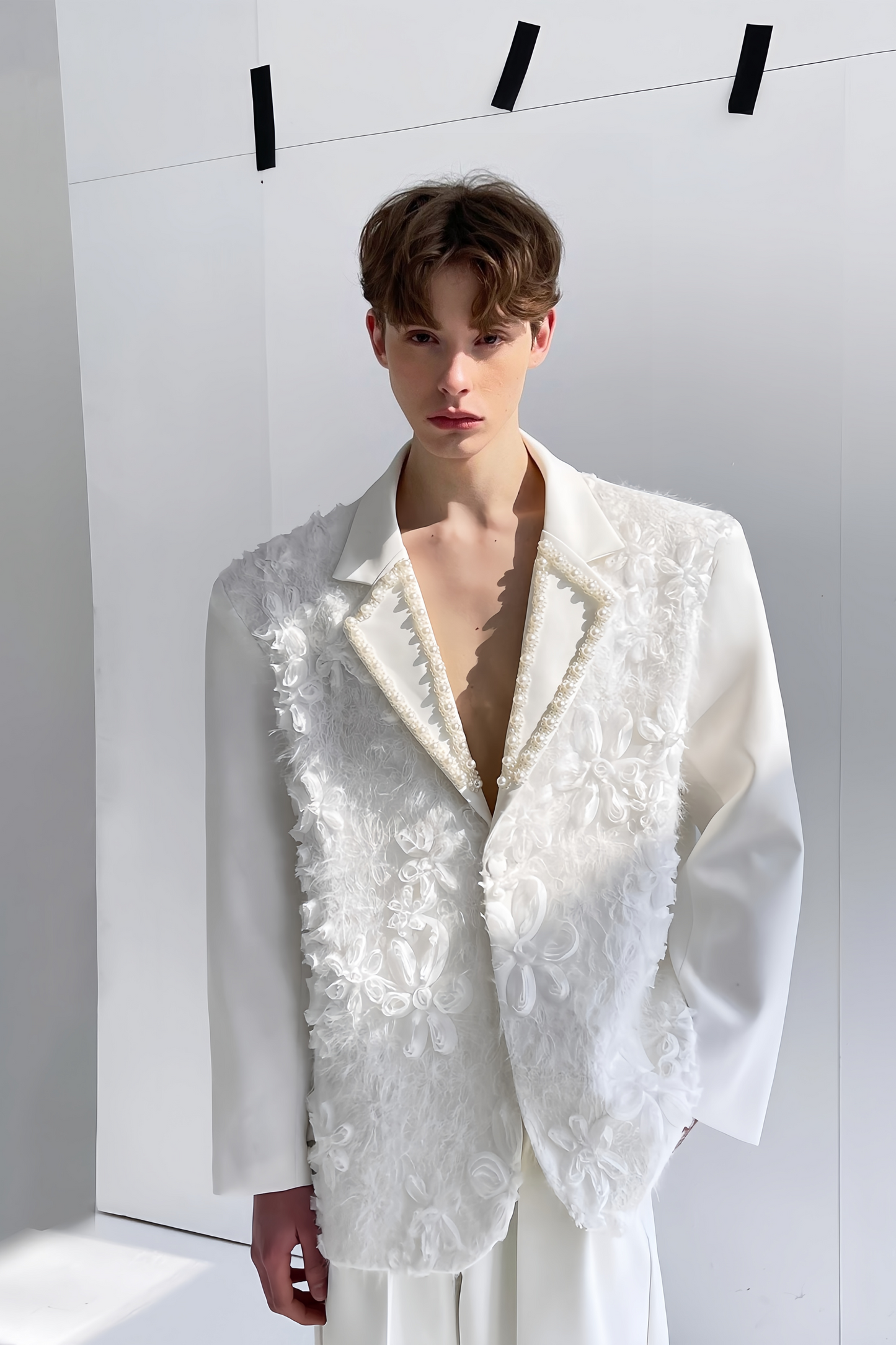 Otis white faux-pearln-embellishment blazer