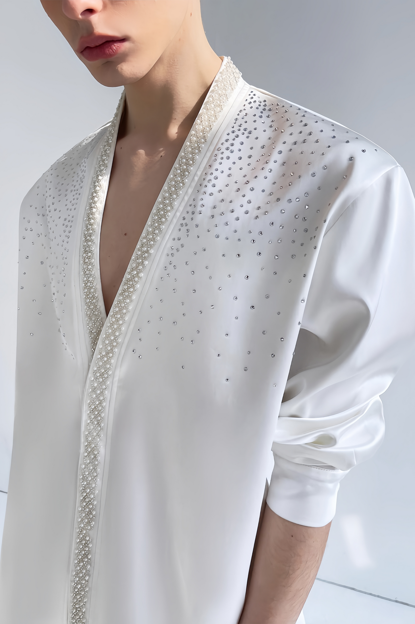 Mohamed white crystal-embellishment shirt