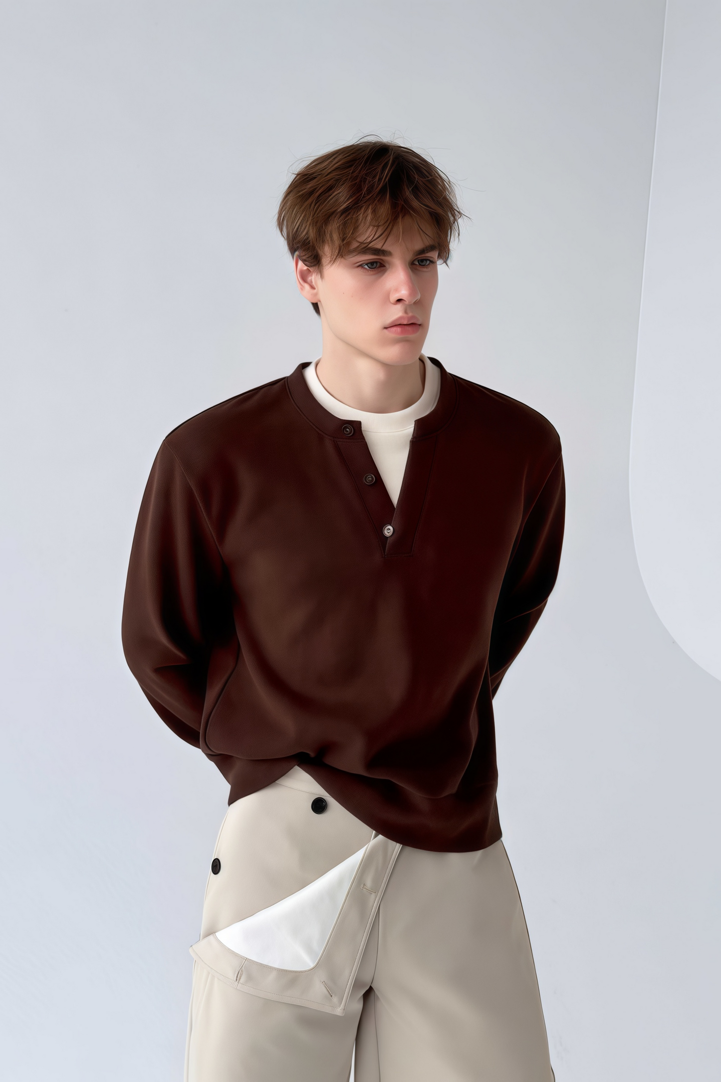 Théo brown mock two-piece sweatshirt