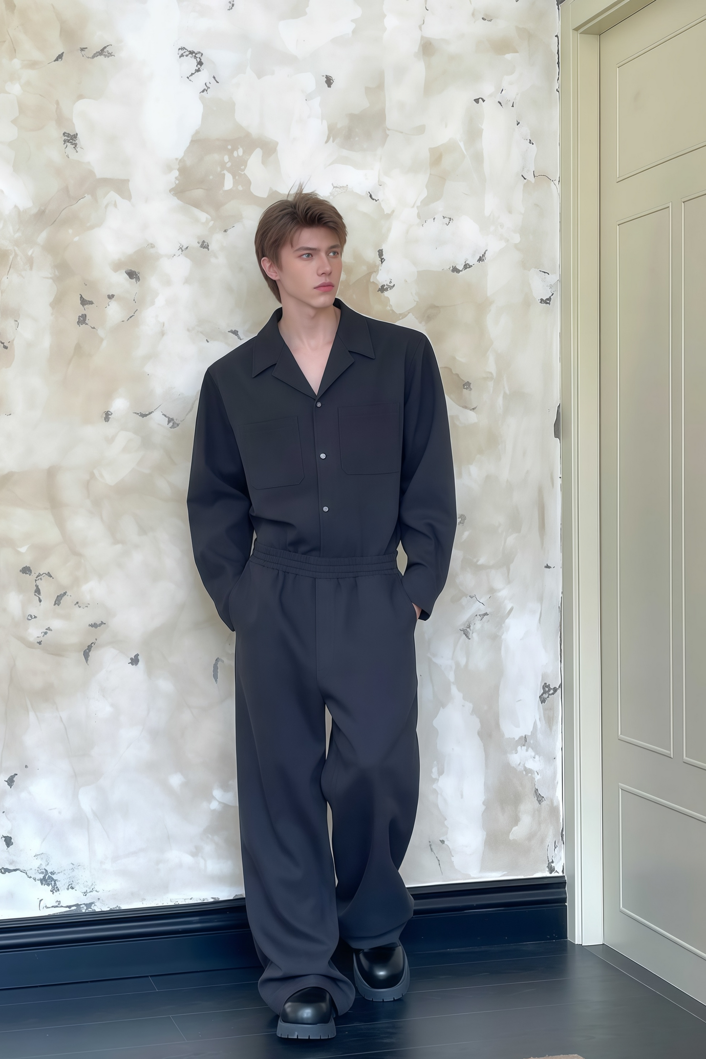 Gaspard black shirt & trousers matching set