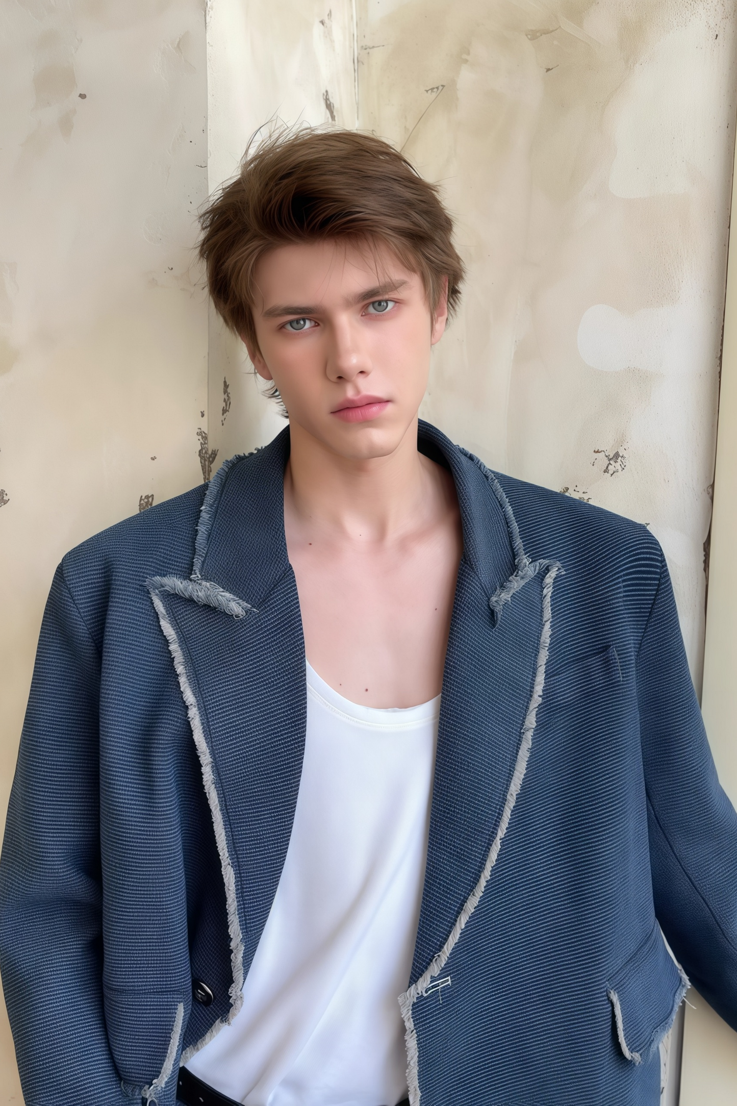 Theon blue frayed-detailing washed denim blazer