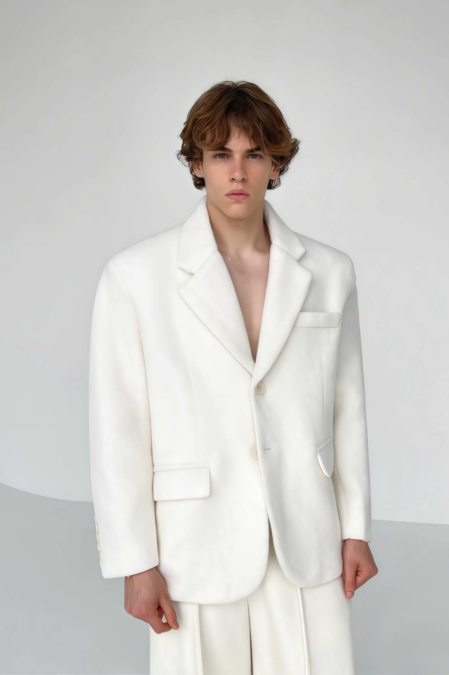 Olivier white wool single-breasted suit jacket