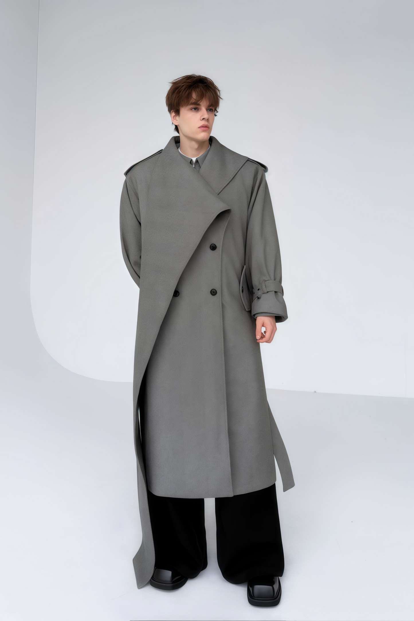 Soren gray multi-way-scarf maxi coat