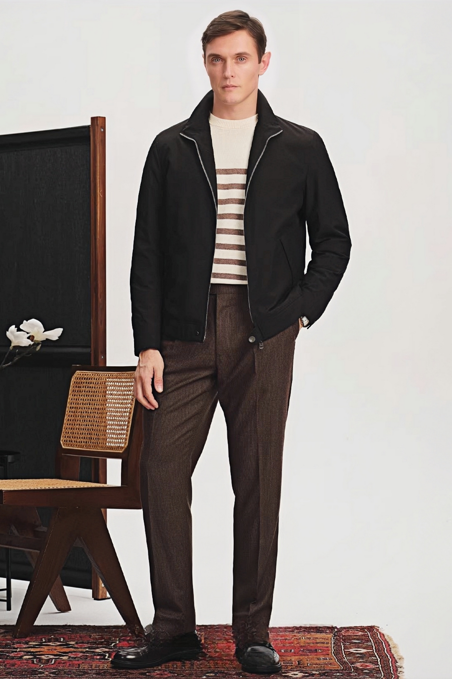 Ryan black standing-collar jacket