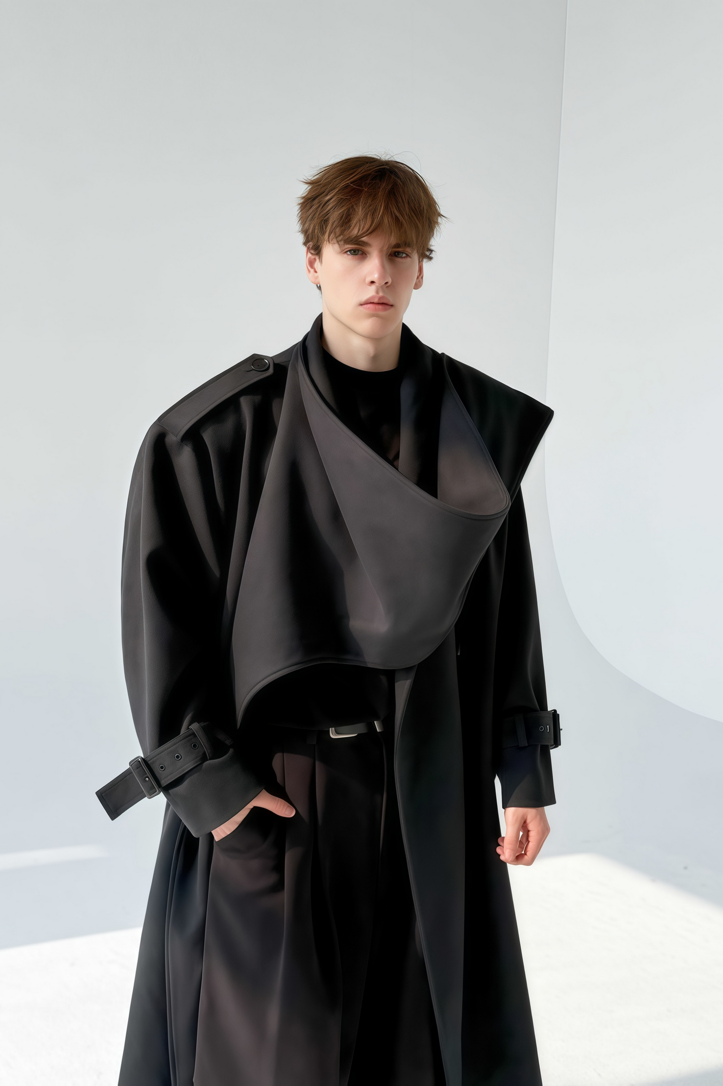 Soren black multi-way-scarf maxi coat