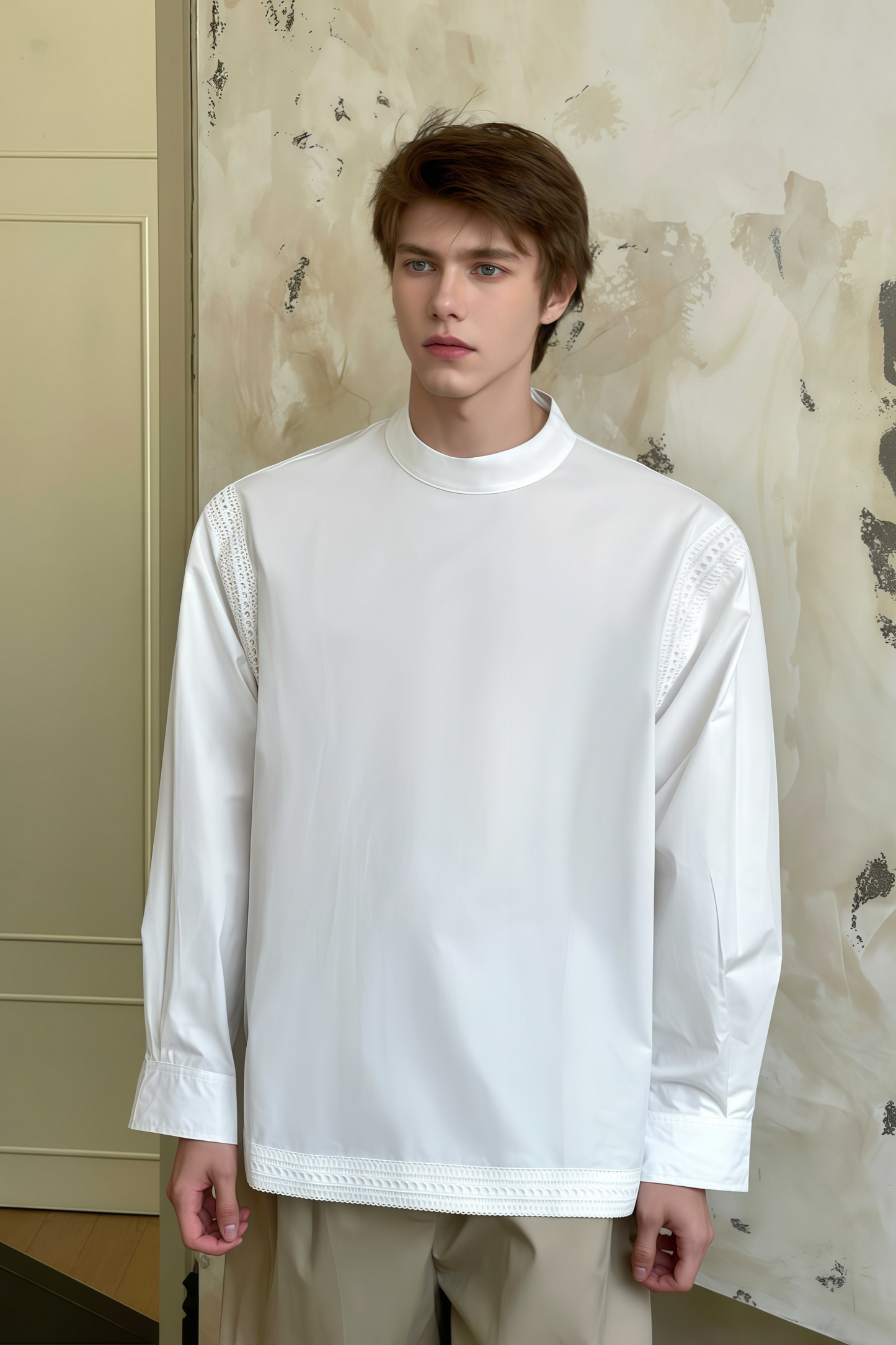 Elliot white tape-patchwork crew-neck shirt
