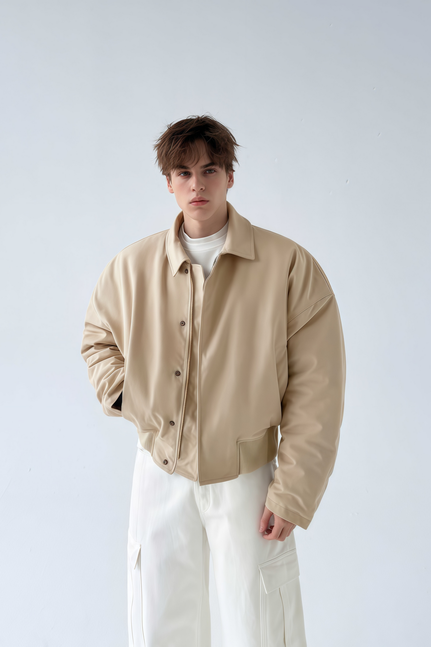 Thor khaki cinched-waist cropped cotton jacket