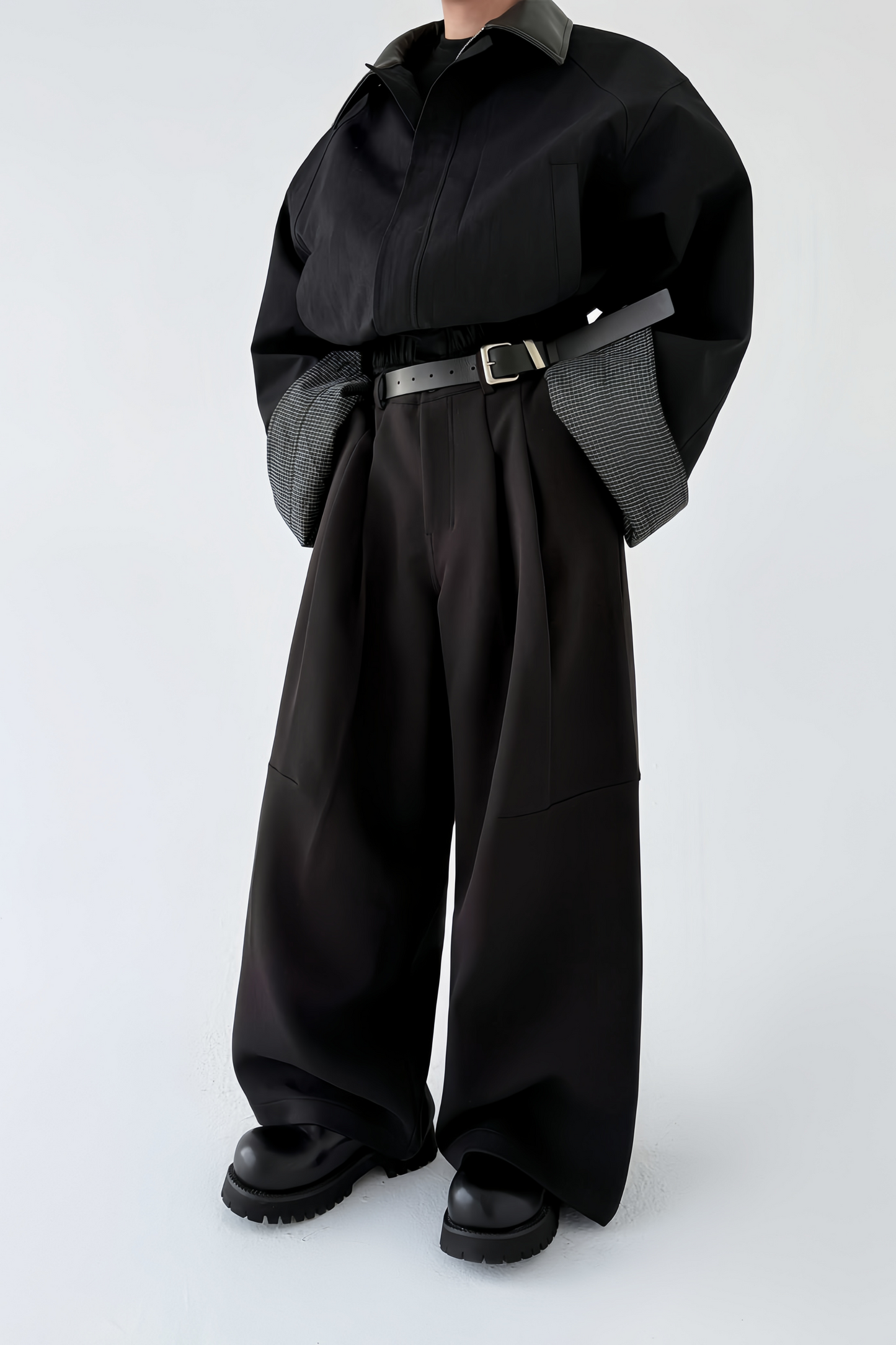 Nicolas black pleated wide-leg trousers
