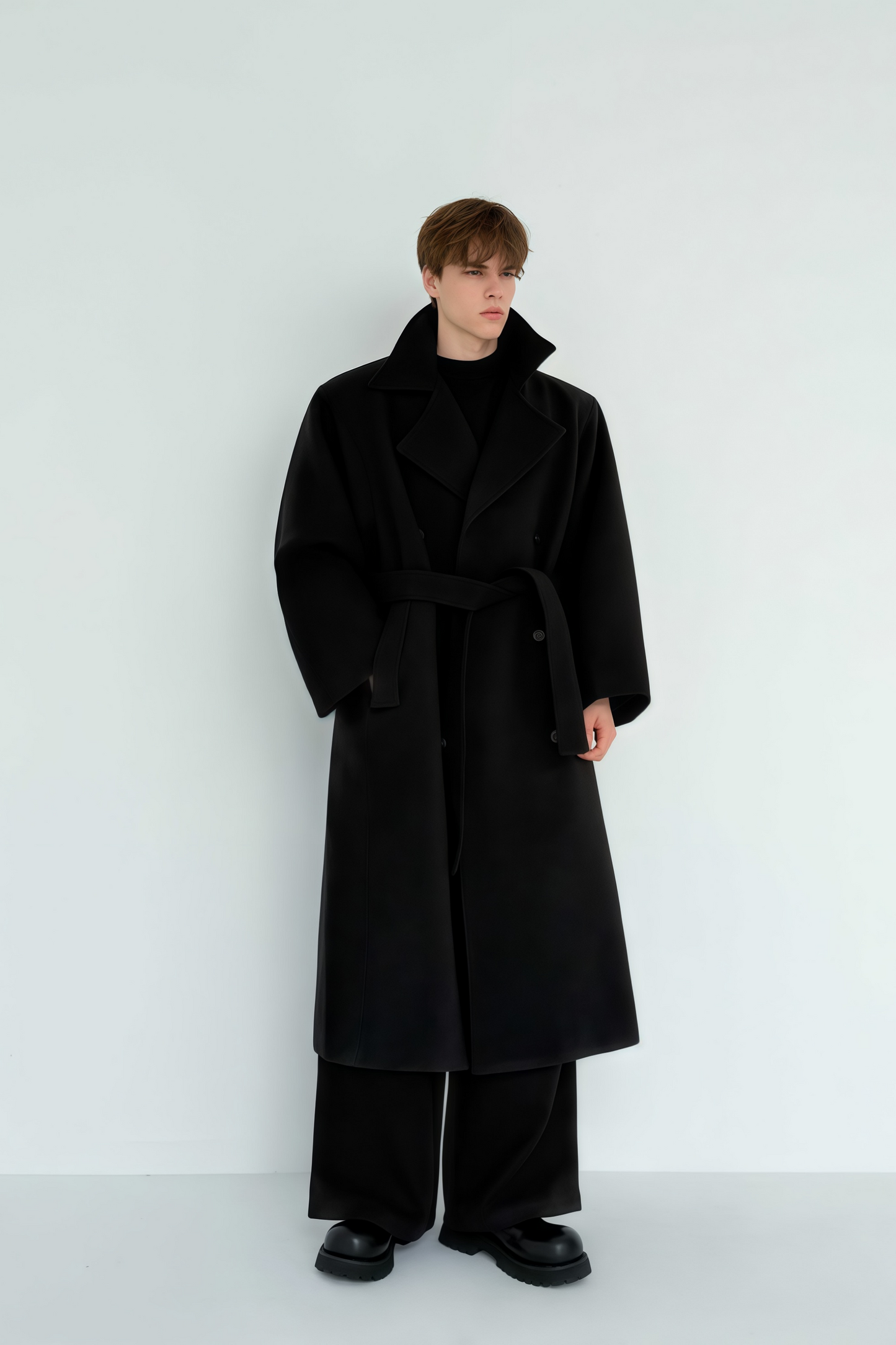 Eugene black detachable-scarf maxi coat