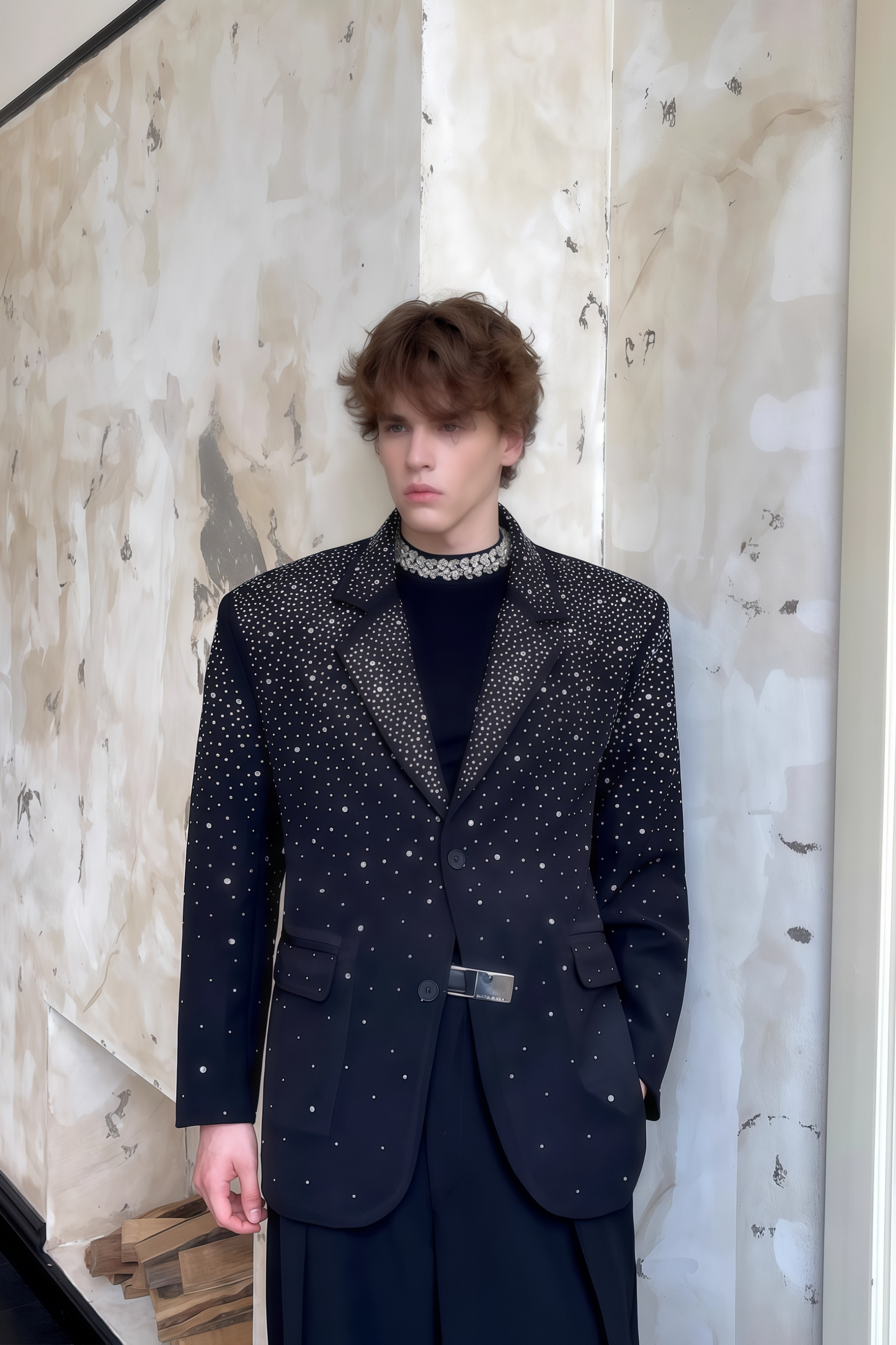 Enzo black crystal-embellished blazer