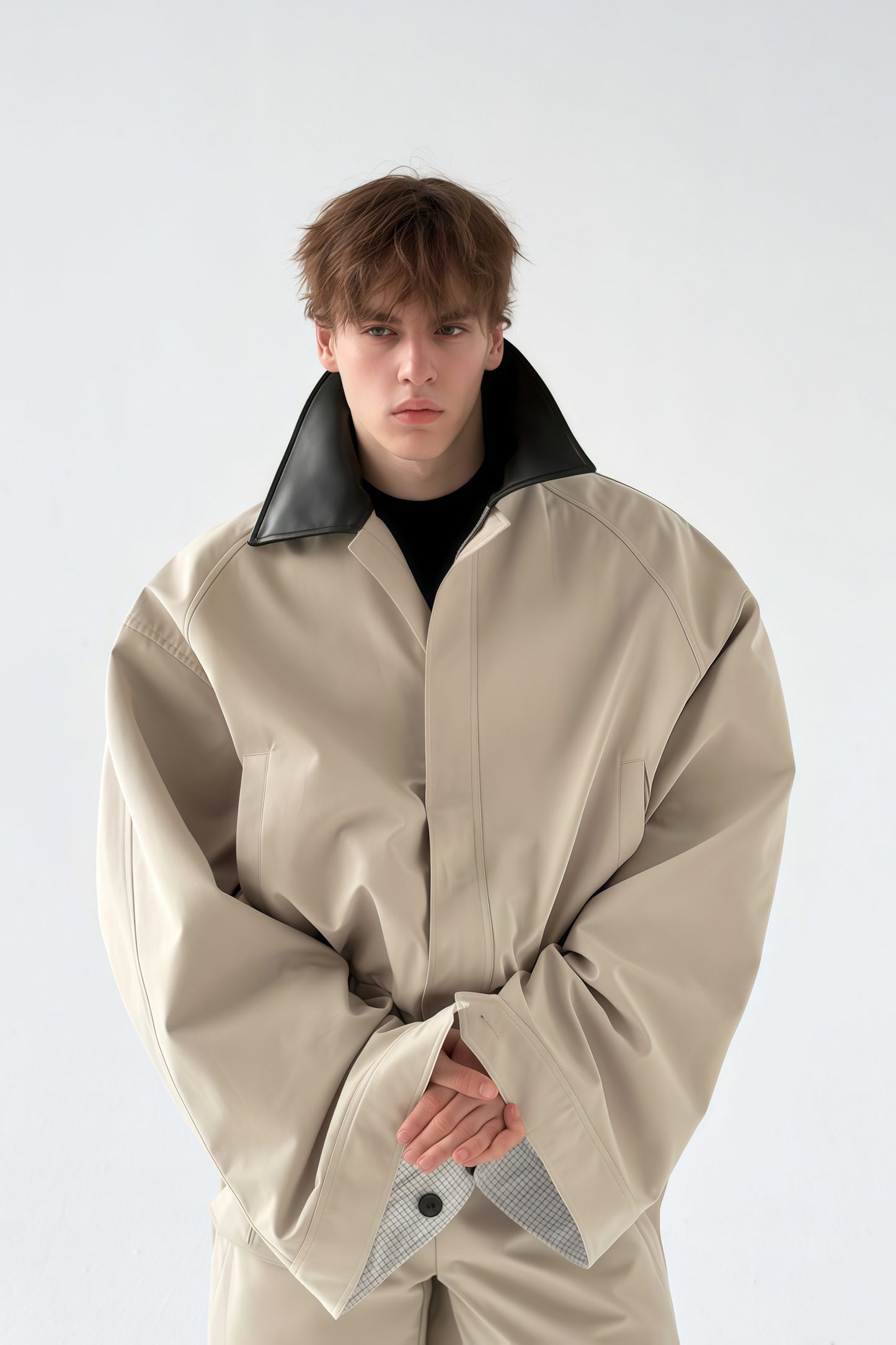 Ragnar khaki patchwork-collar large-cuff cropped jacket