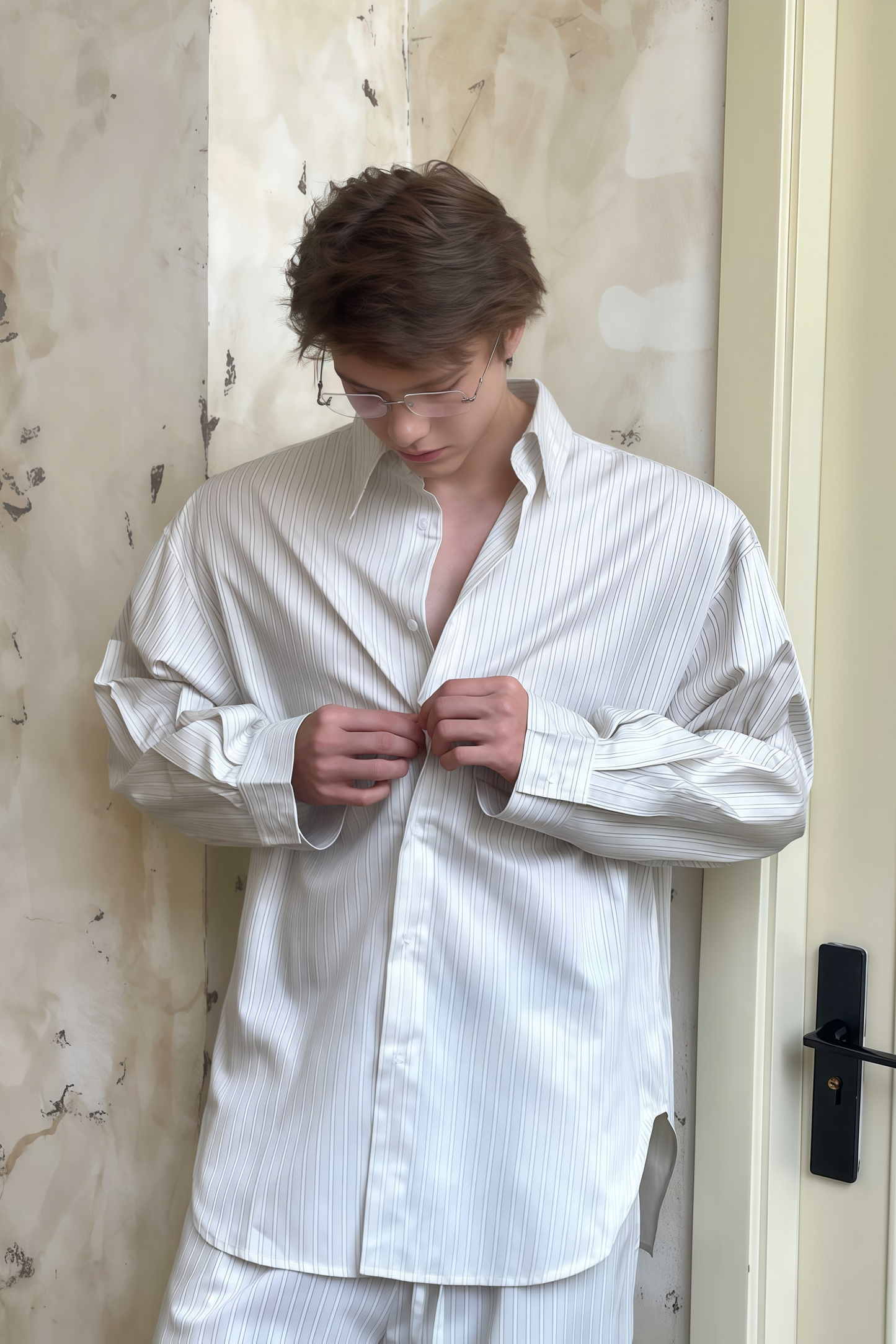 Cyrus white striped shirt & trousers matching set