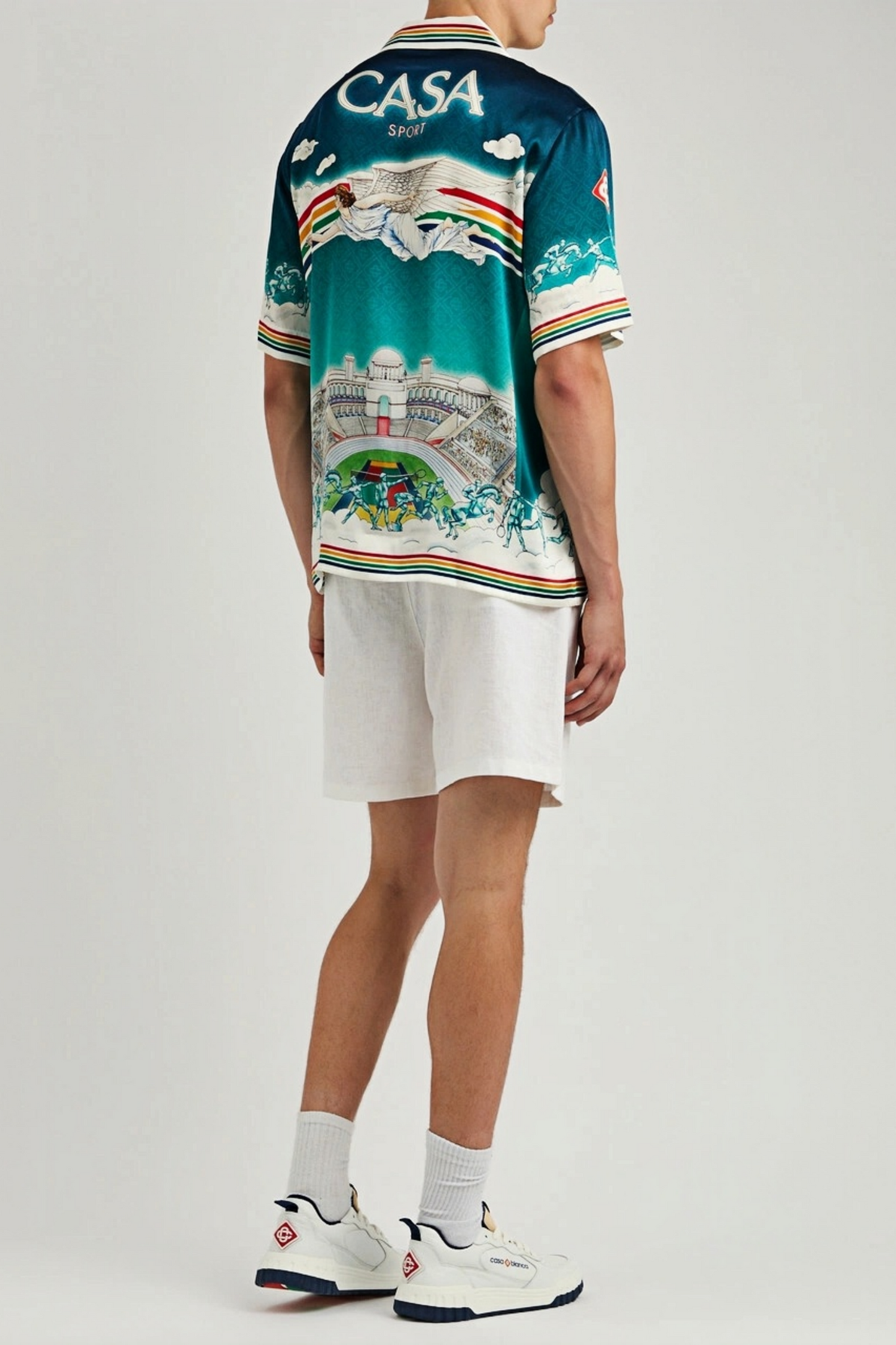 قميص أيدن أزرق بكم قصير وطبعة رياضية