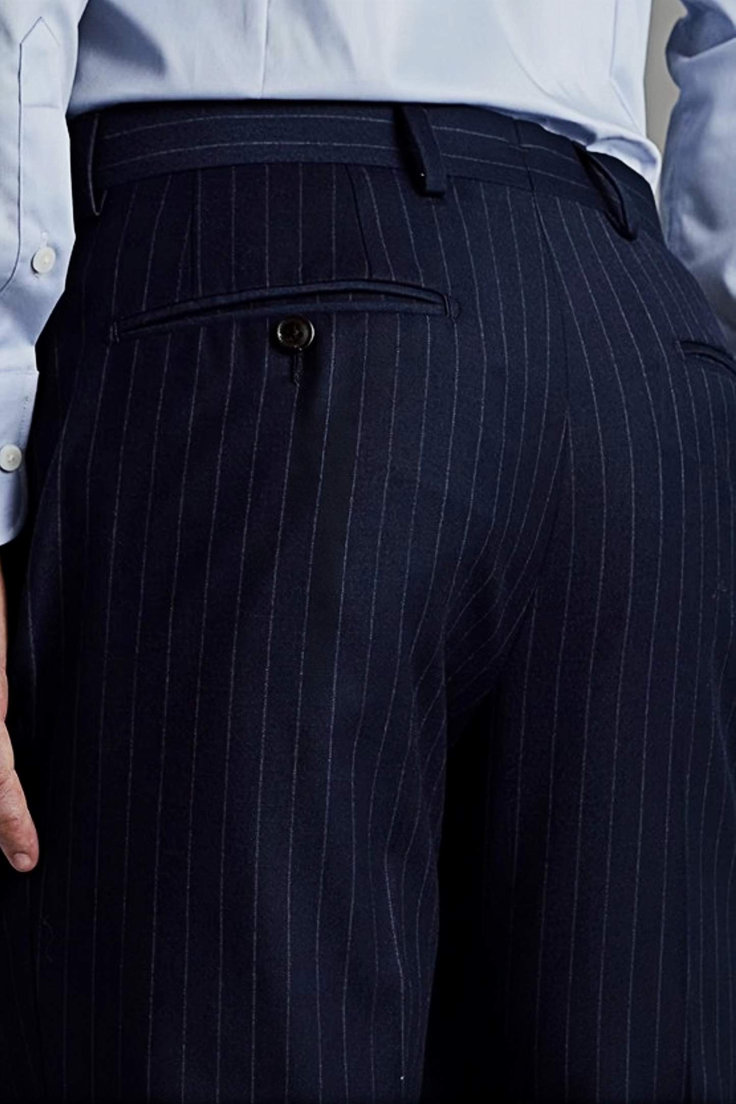 Peregrine navy-blue stripe-pattern trousers