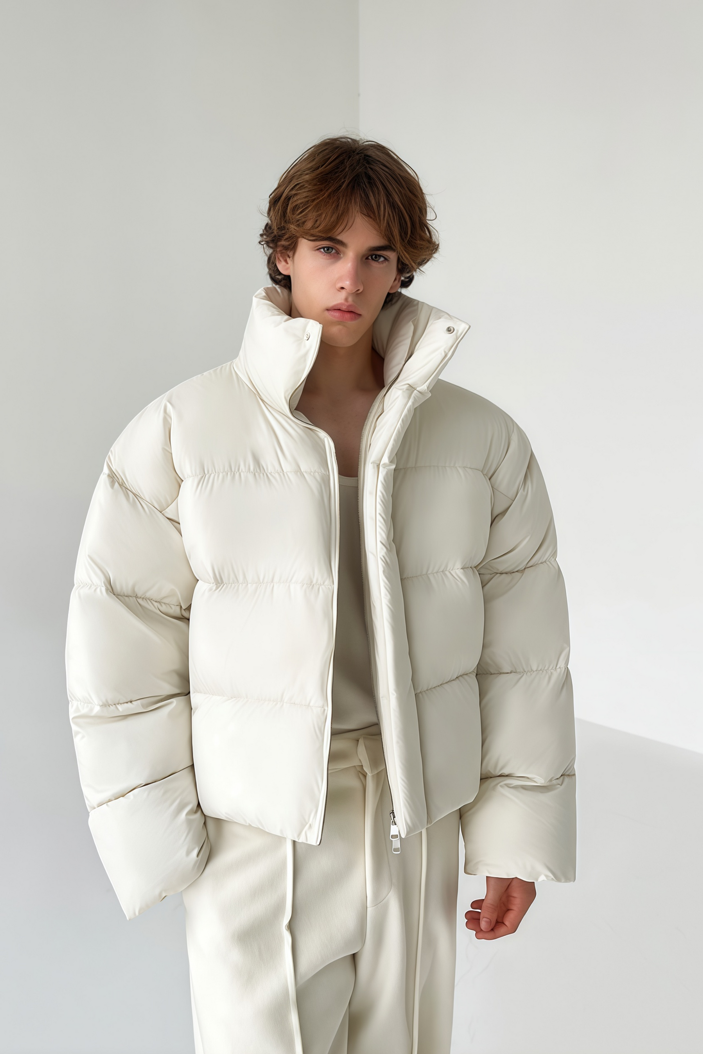 Samuel white high-neck standing-collar cropped jacket