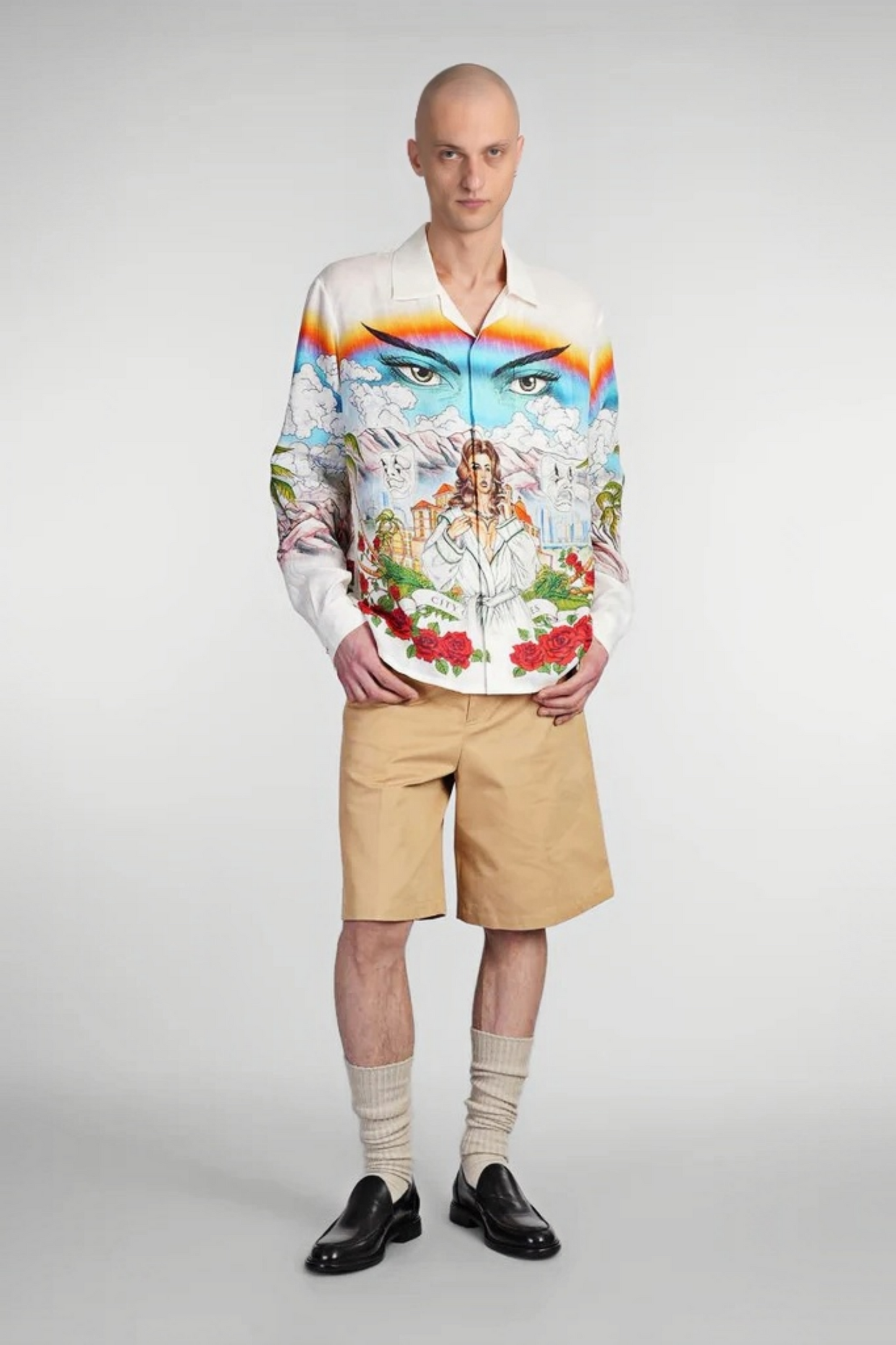 Steve white graphic print button up shirt