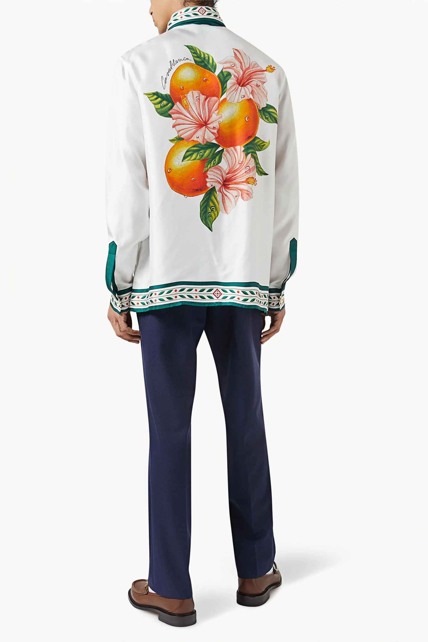 Keith white orange floral print long-sleeve shirt