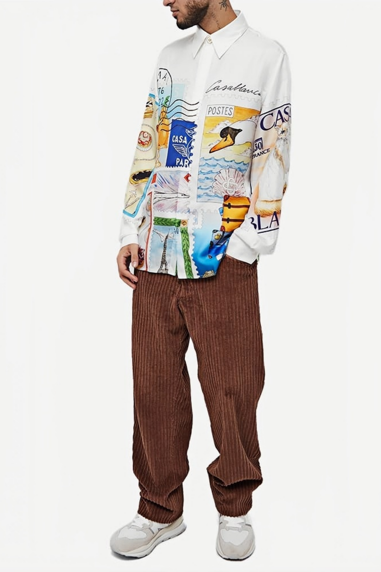 Sébastien white stamp print long-sleeve shirt