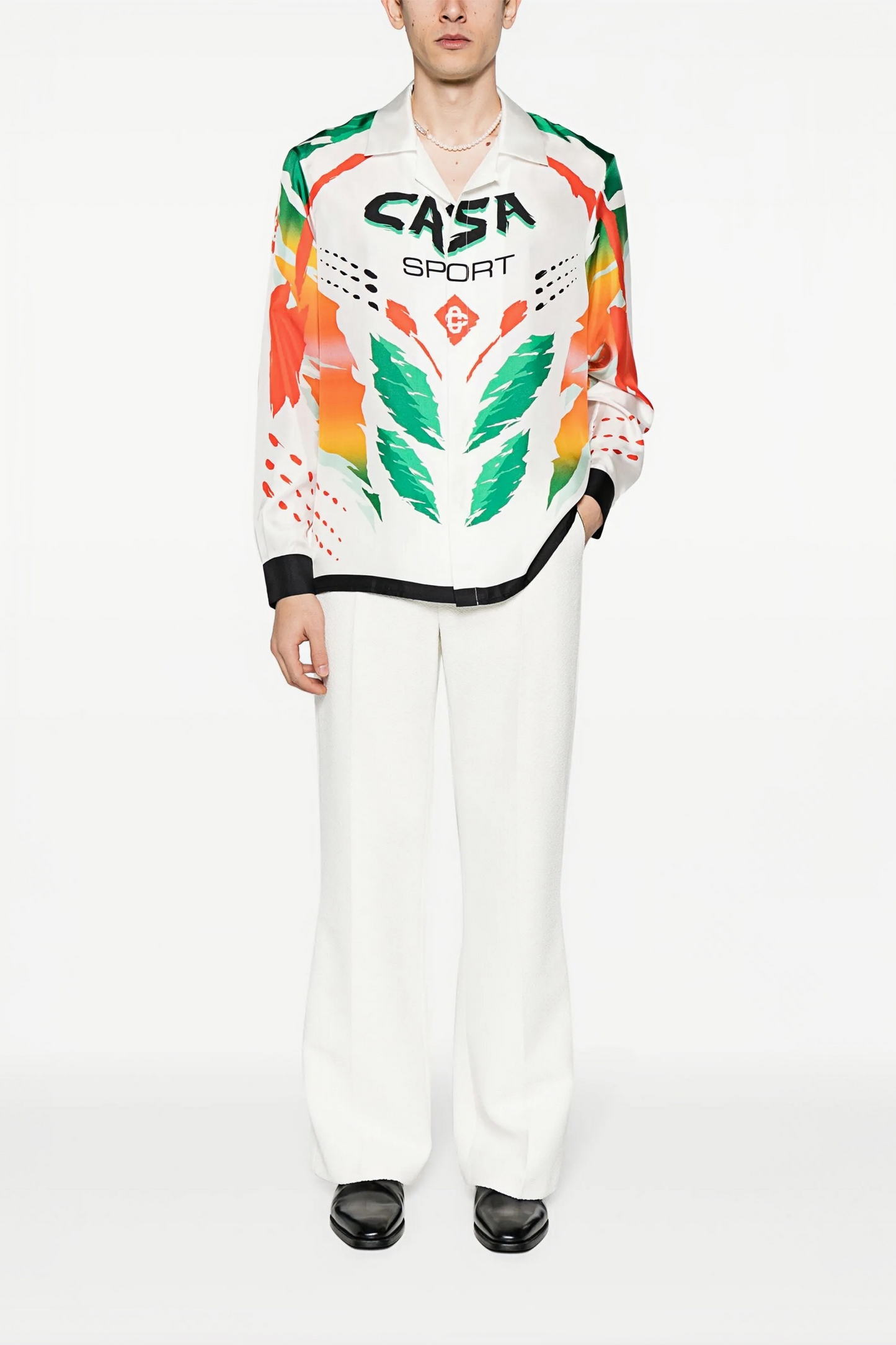 قميص طويل الأكمام من تيموثي باللون الأبيض بطبعة ريش رياضية