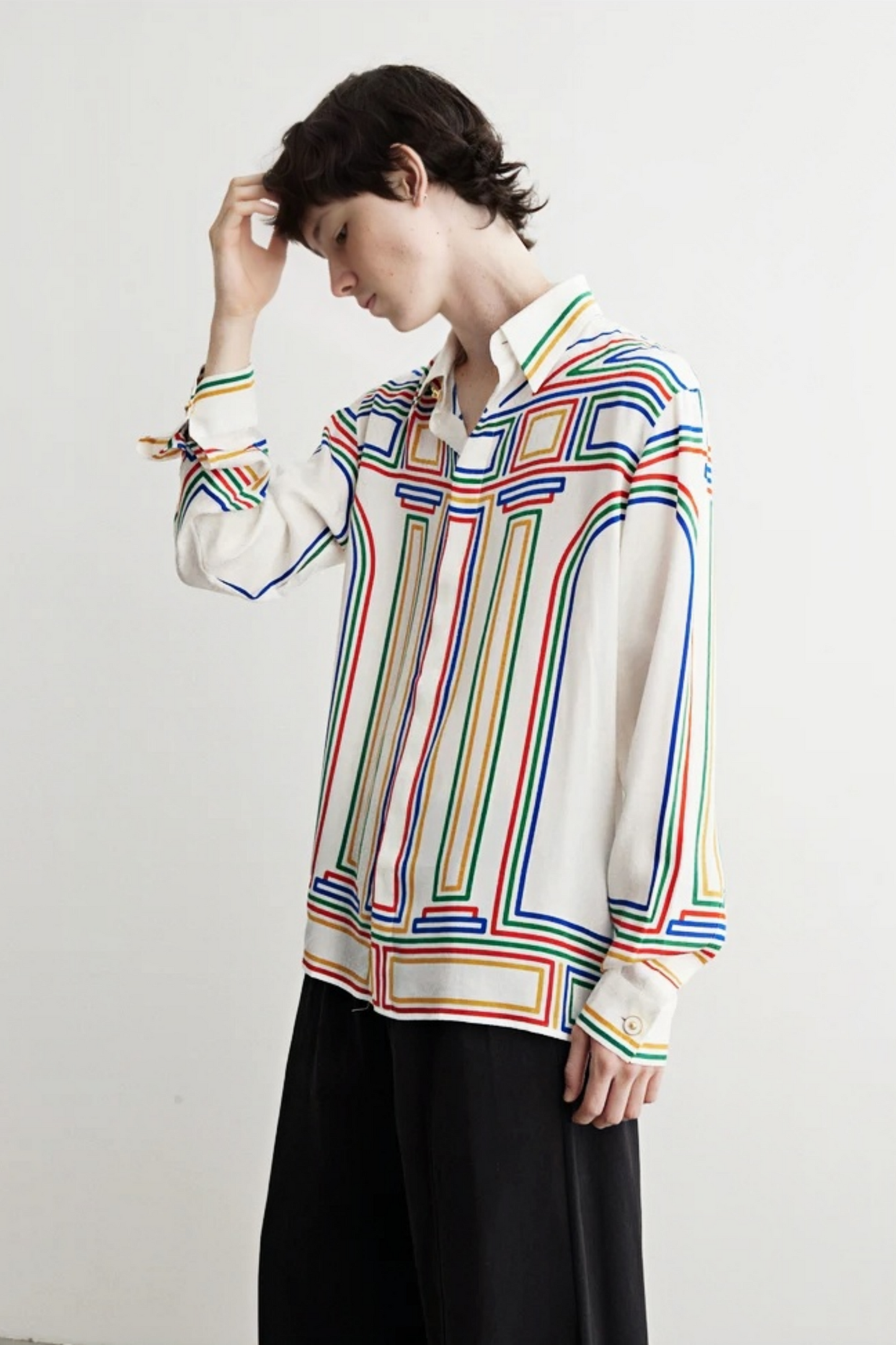 Eliot white geometric patterns long-sleeve shirt