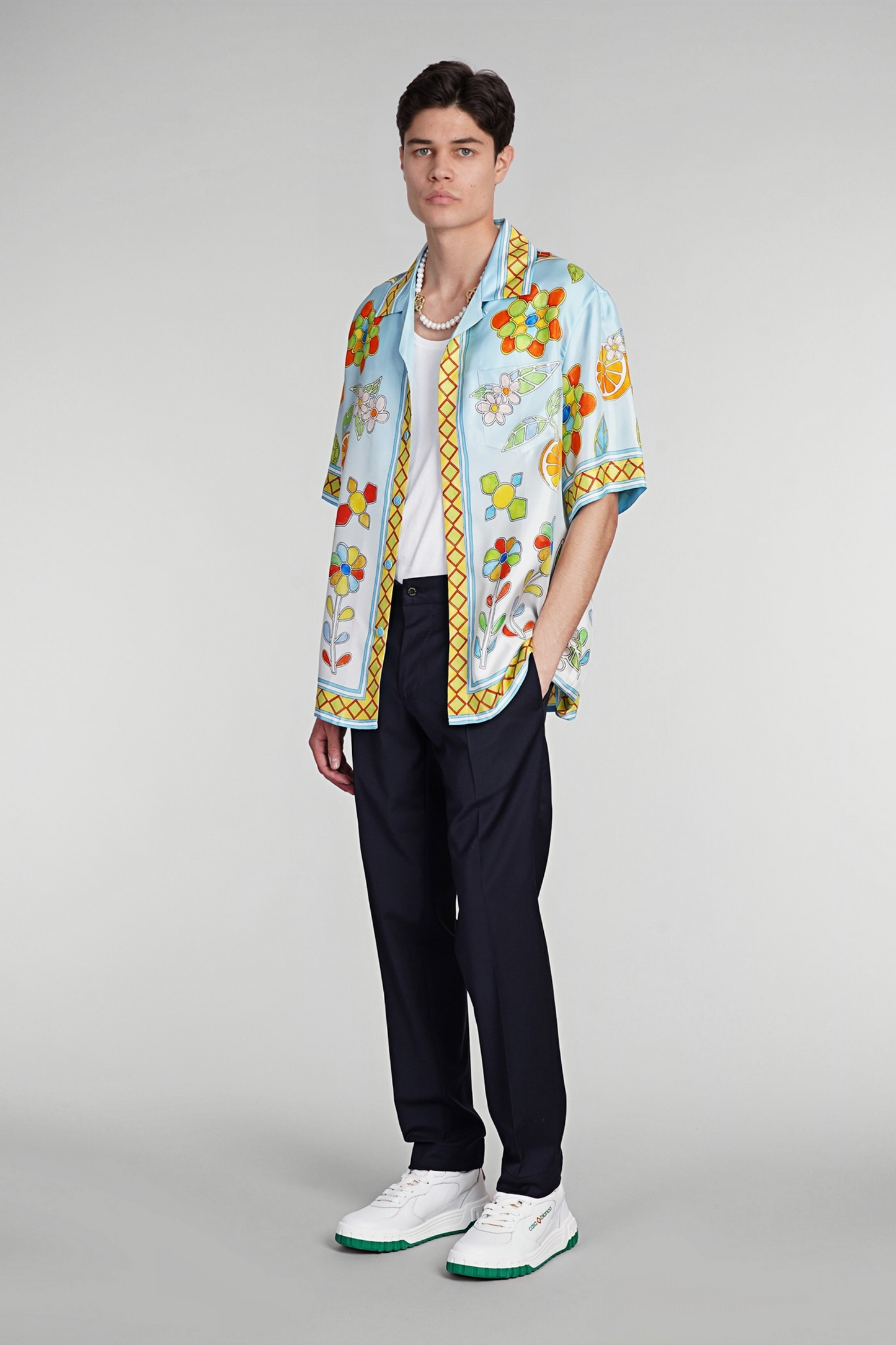 Brian light blue floral print short-sleeve shirt