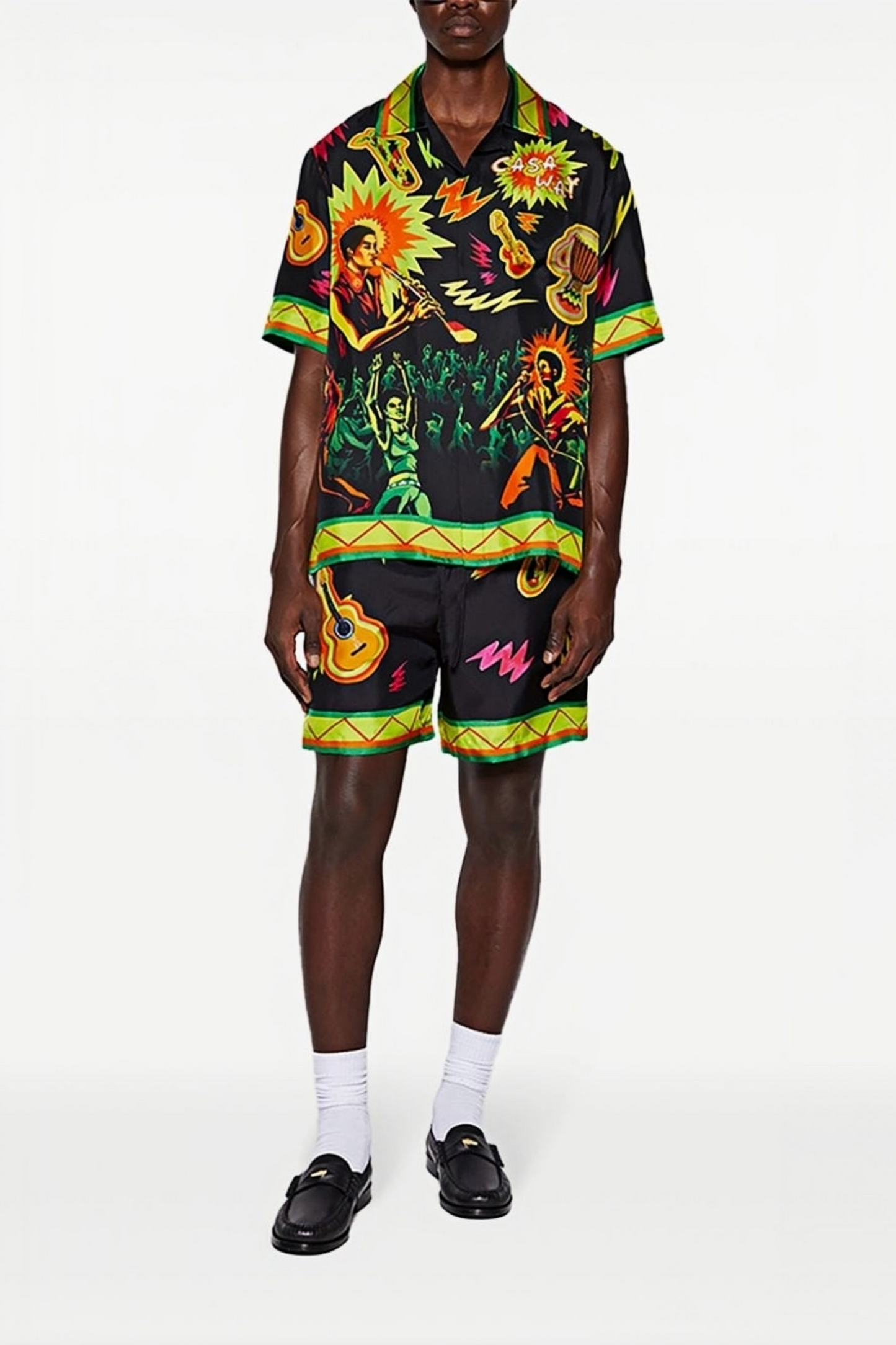 Caleb black music print short-sleeve shirt