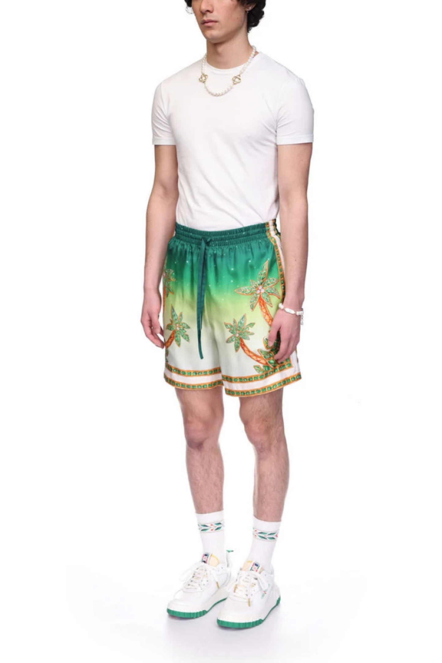 Nick green coconut tree print drawstring short