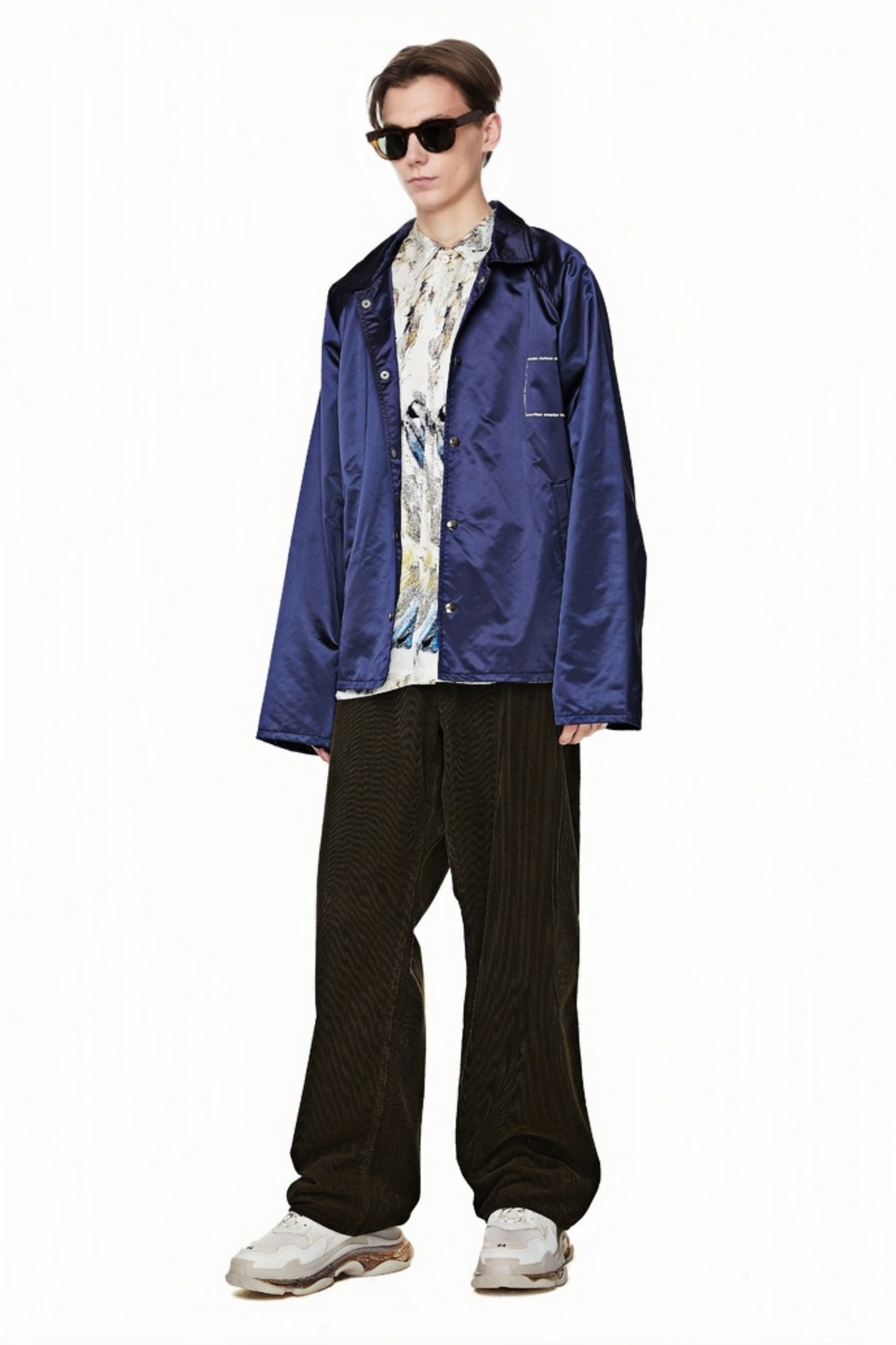 Fabien white abstract print long-sleeve shirt