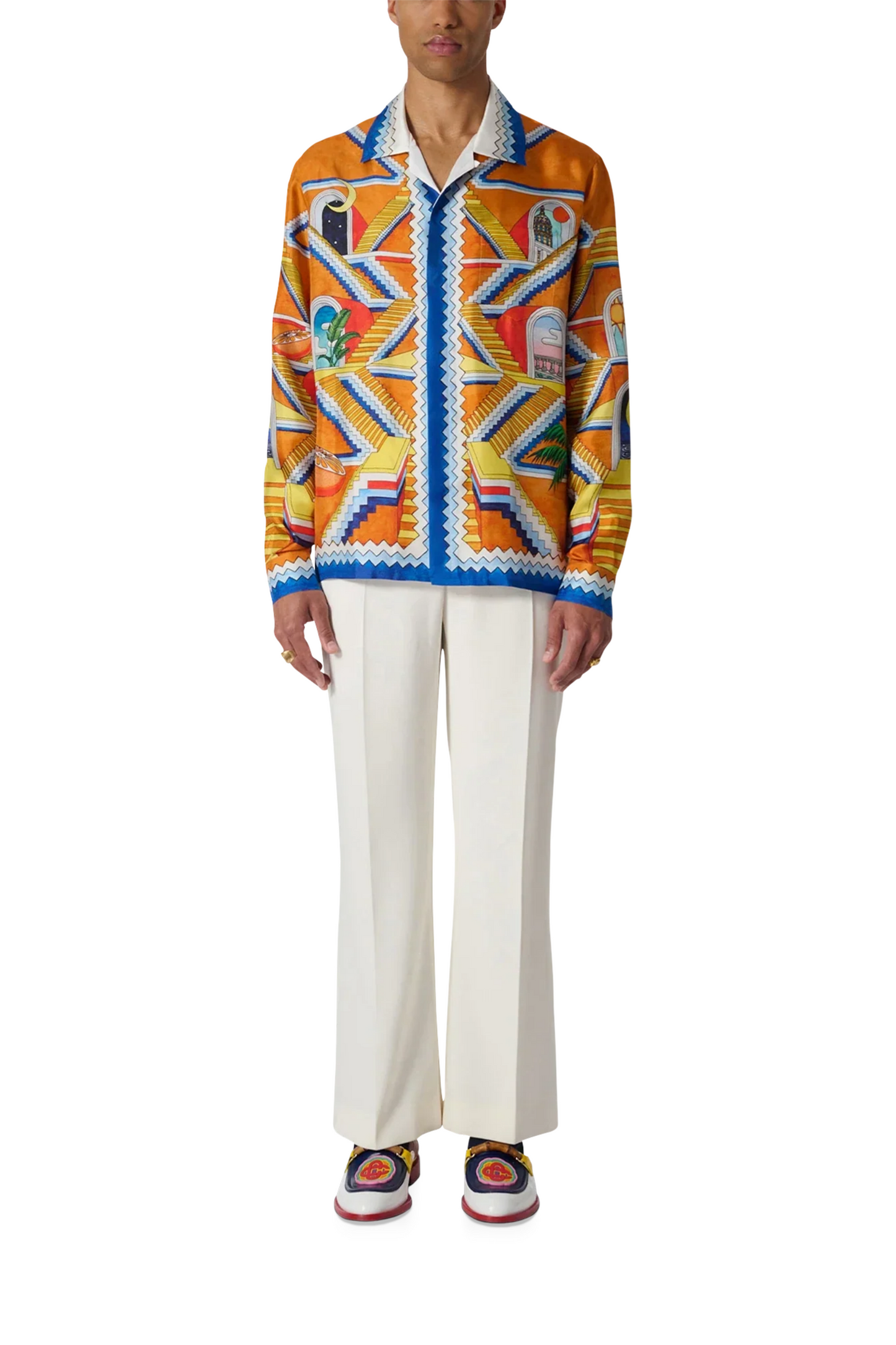 Laurent orange tribal print long-sleeve shirt