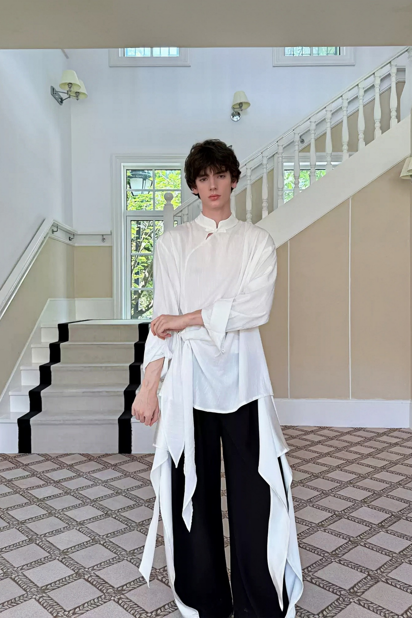 Gabriel White Chinese Frog Closure Shirt