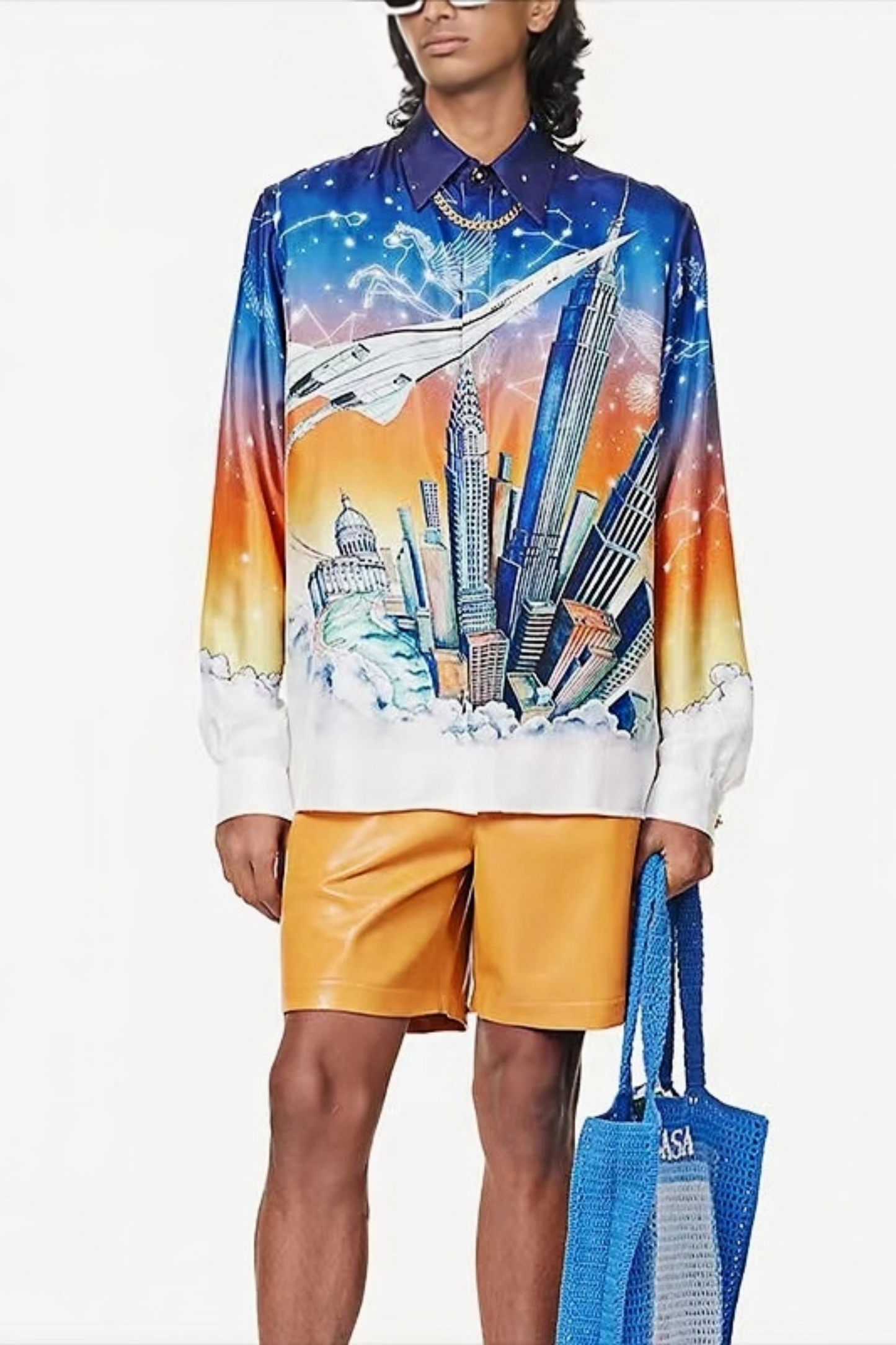 Émile blue gradient cityscape short-sleeve shirt