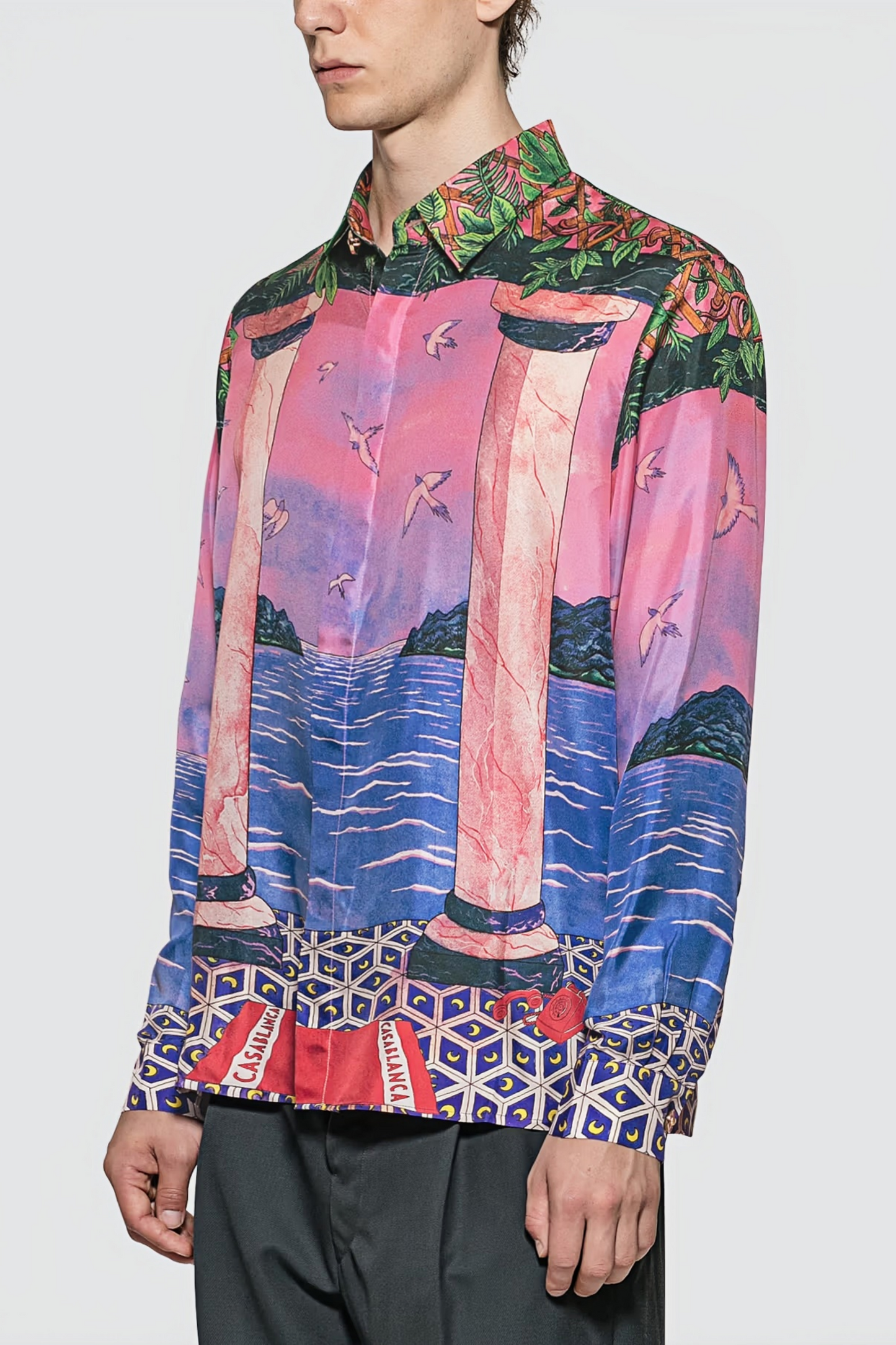 Mathis pink tropical sunset long-sleeve shirt