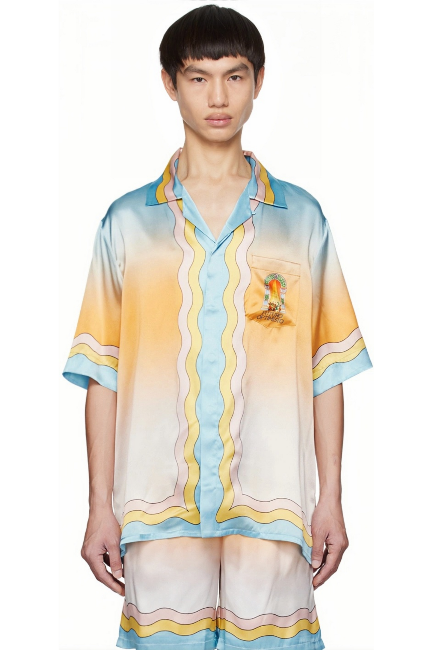 Didier yellow gradient wavy short-sleeve shirt