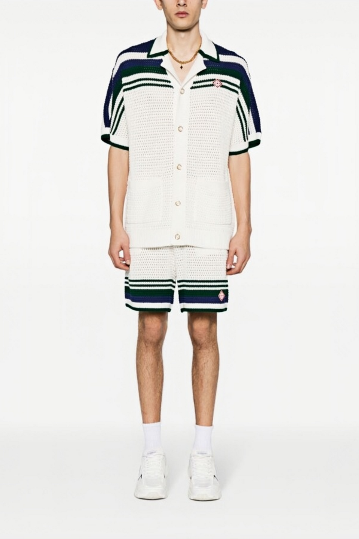 Norman white knitted striped short-sleeve shirt