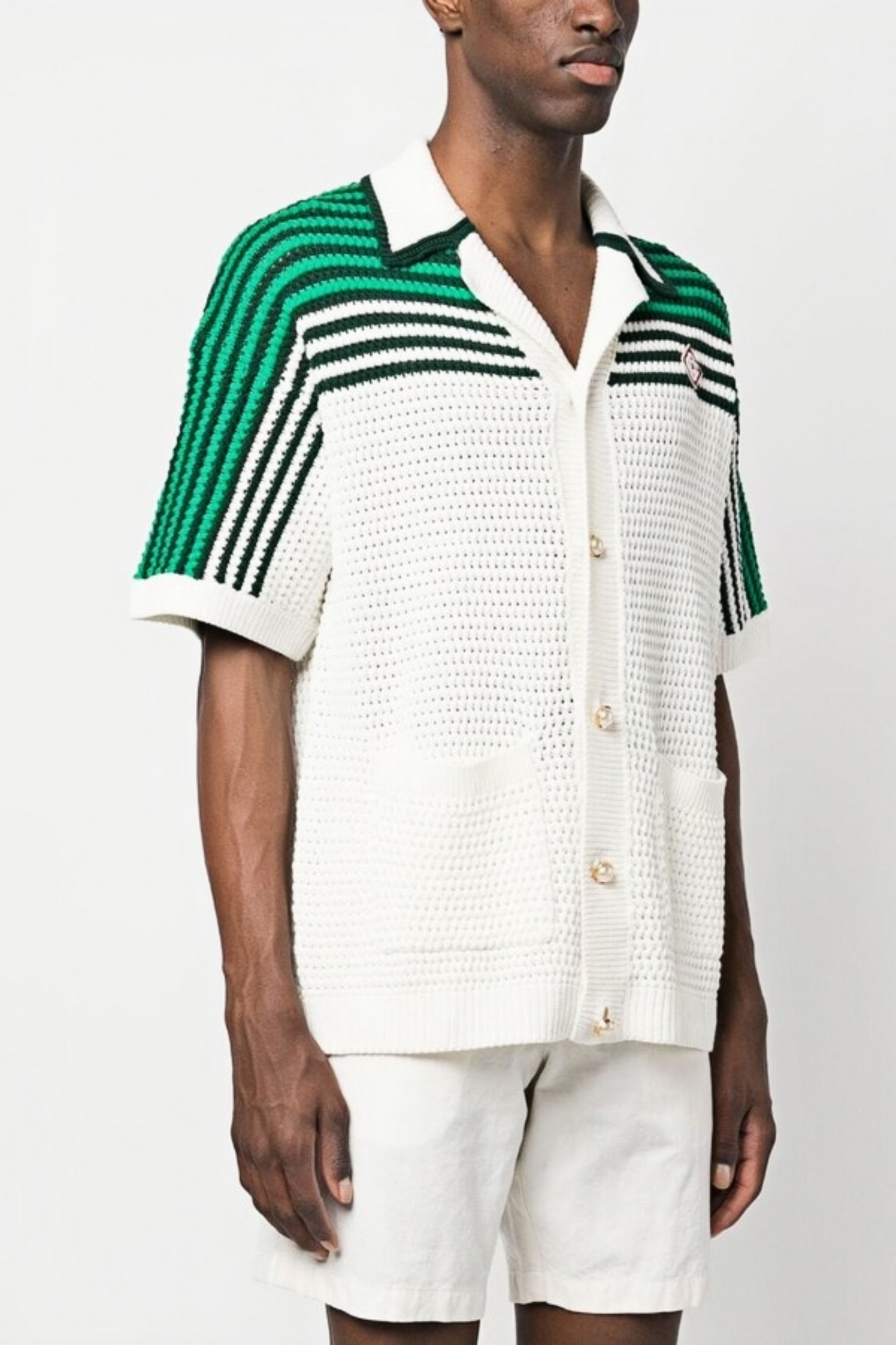 David green striped knit short-sleeve shirt