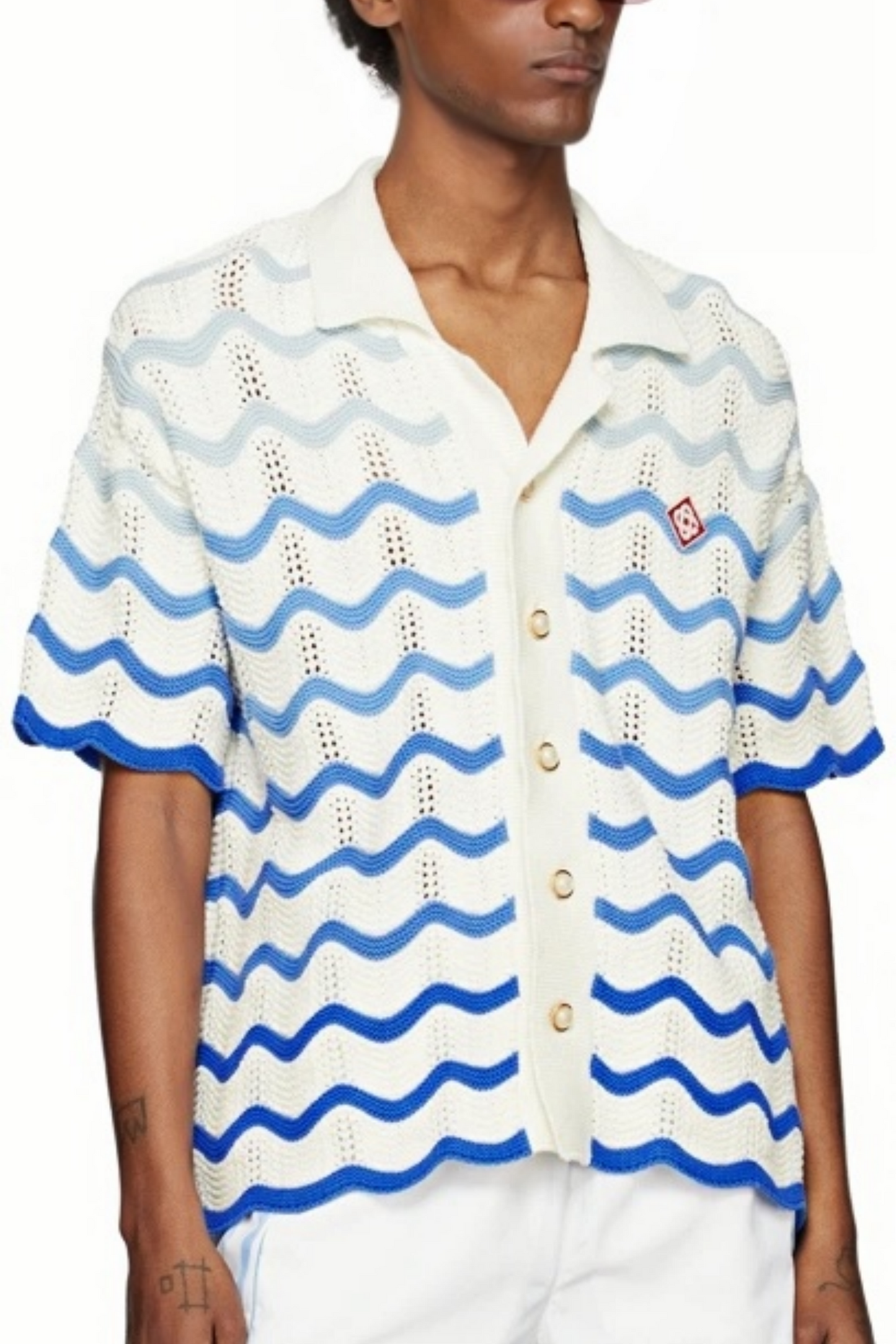 Chris blue wave crochet short-sleeve shirt