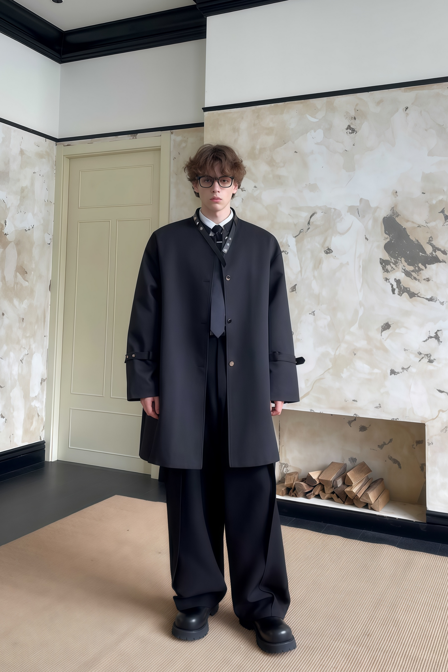 Raphaël black belt-buckle-detail midi coat