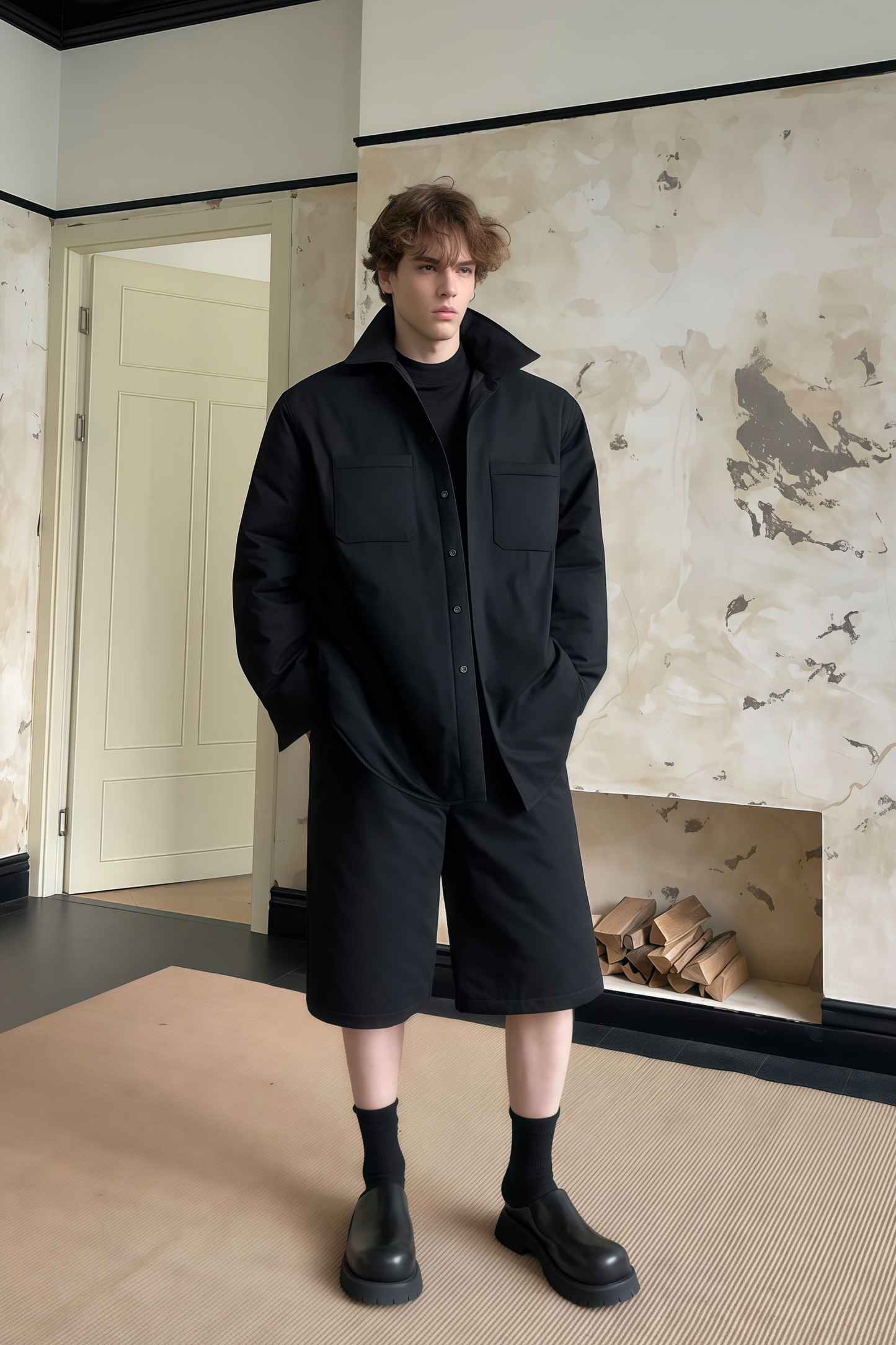 Finn black cotton jacket & shorts matching set