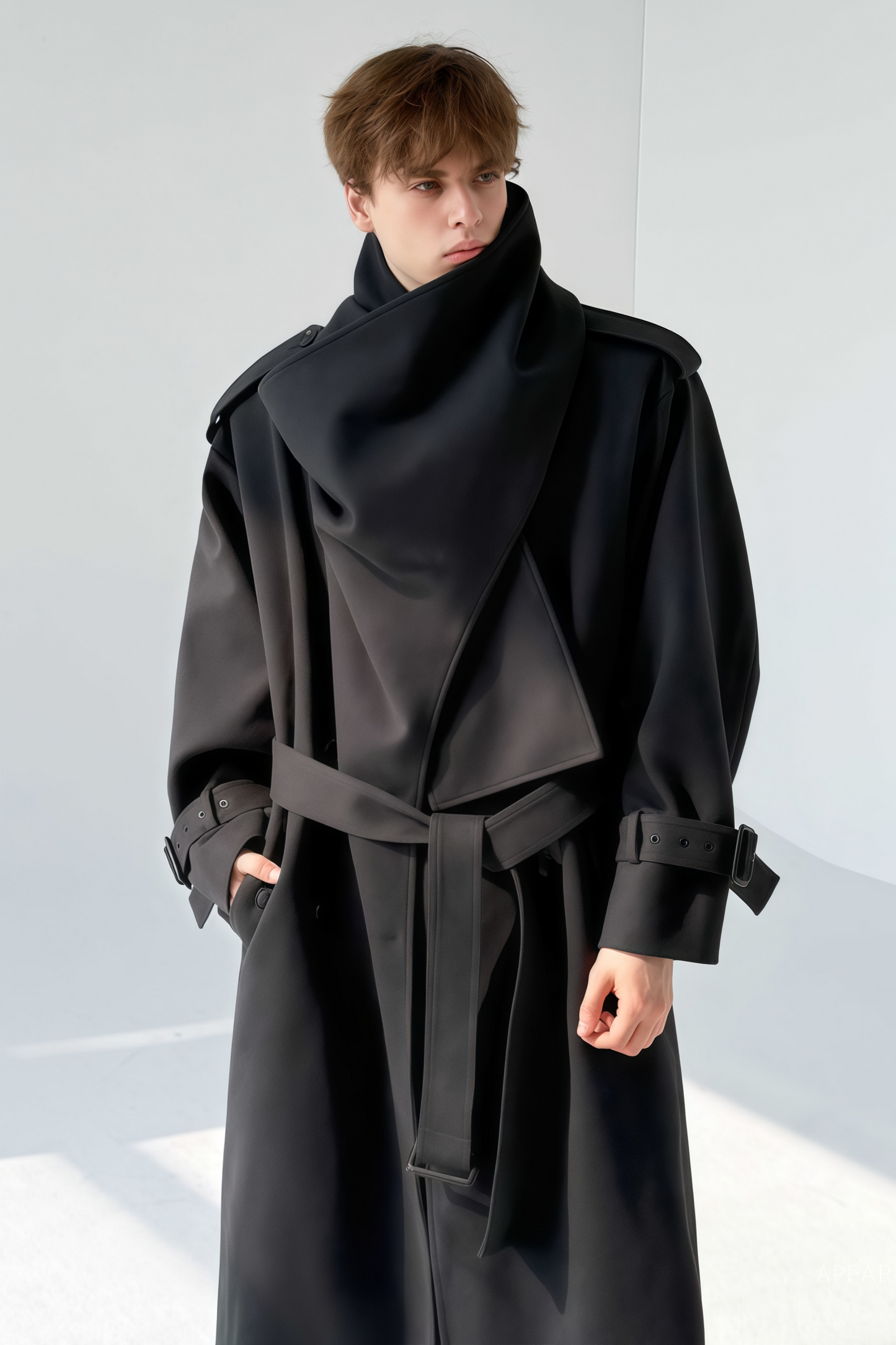 Soren black multi-way-scarf maxi coat