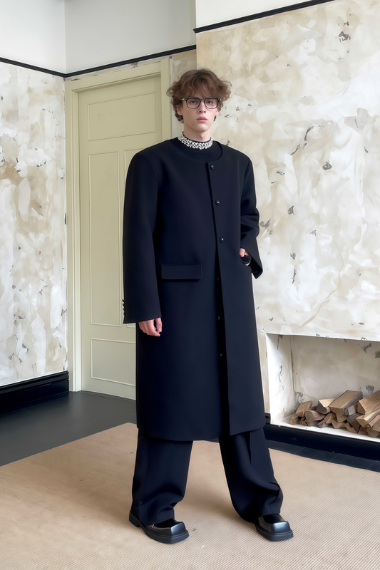 معطف طويل من الصوف الأسود بقصّة من Alexandre