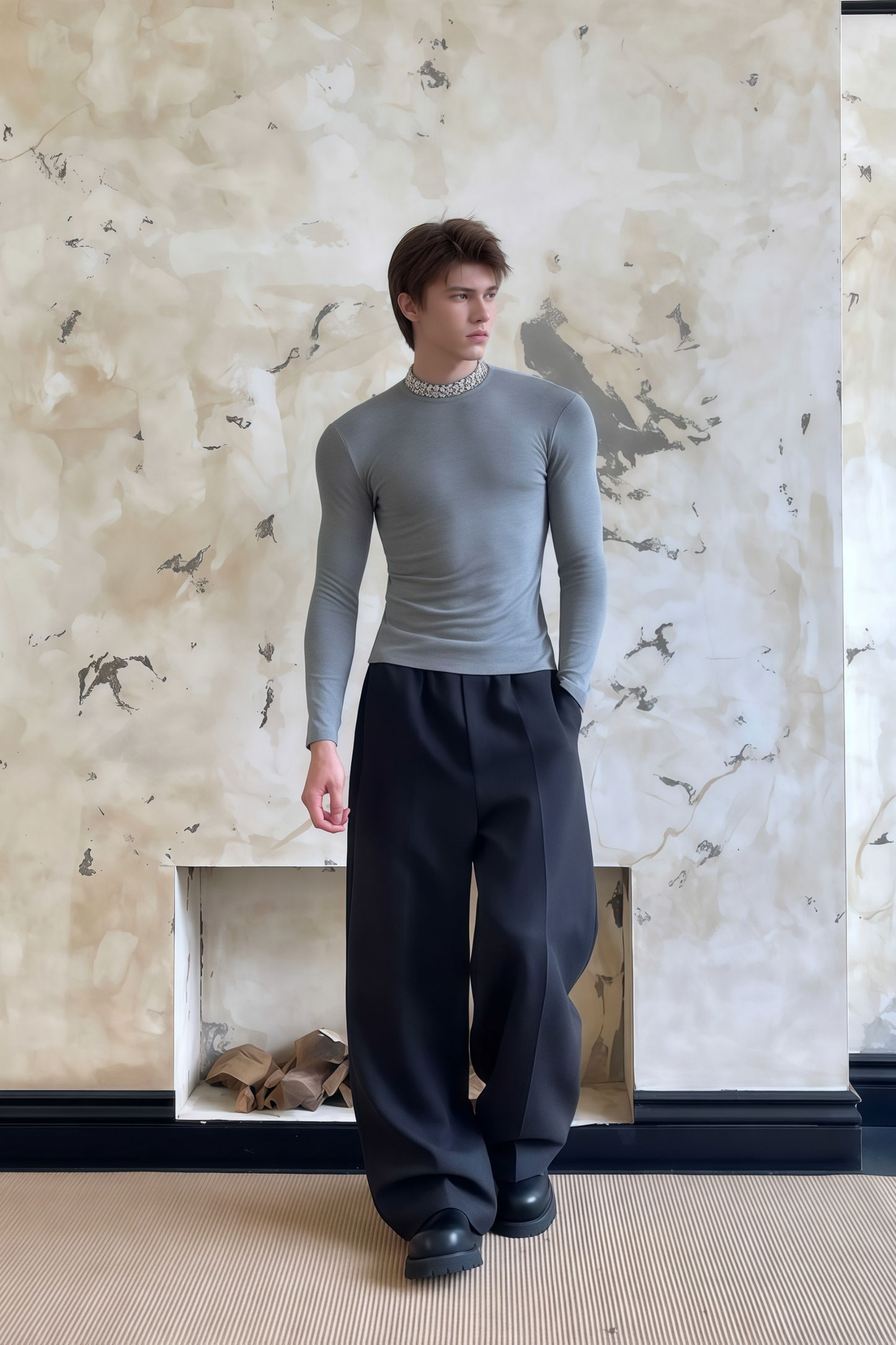 Jules gray crystal-embellished long-sleeve T-shirt