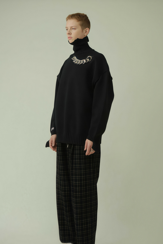 Dante black decorative-ring high-neck sweater