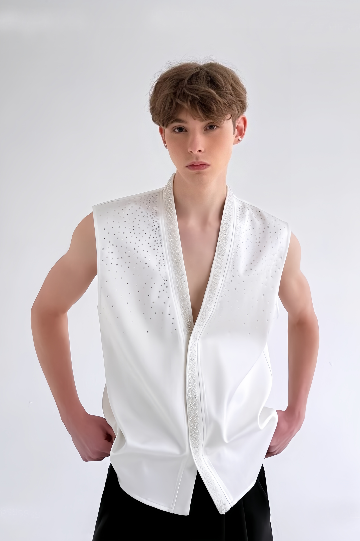 Lyam white faux-pearl embellishment vest