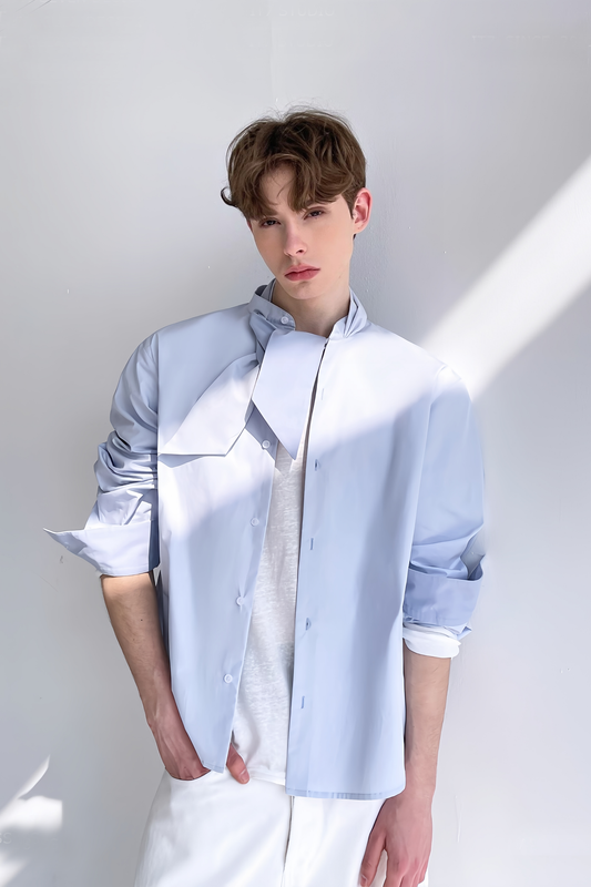 Samuel blue tie-strap collar shirt